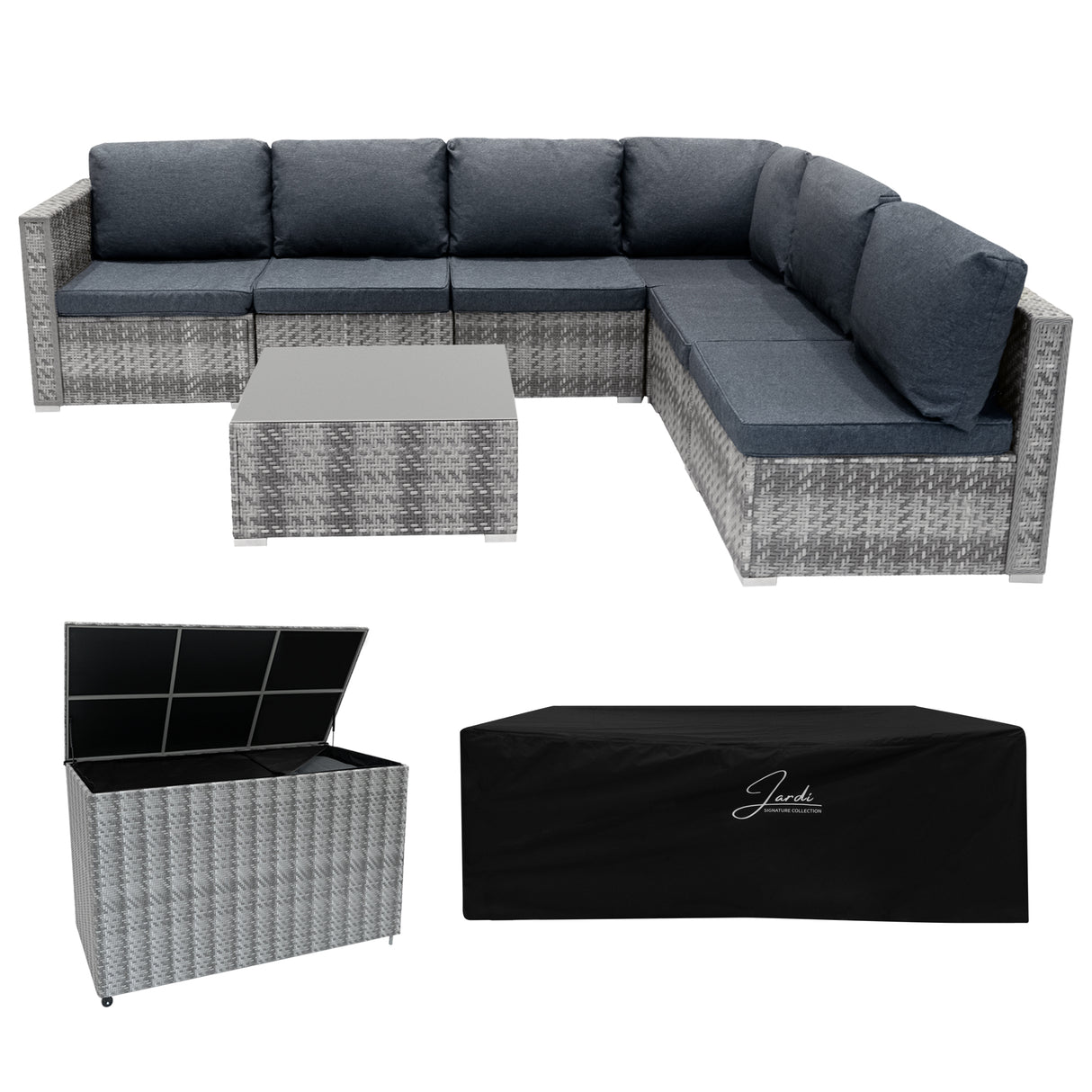 Rattan Modulares 7-teiliges Möbelset mit Aufbewahrungsbox 700L - Grau