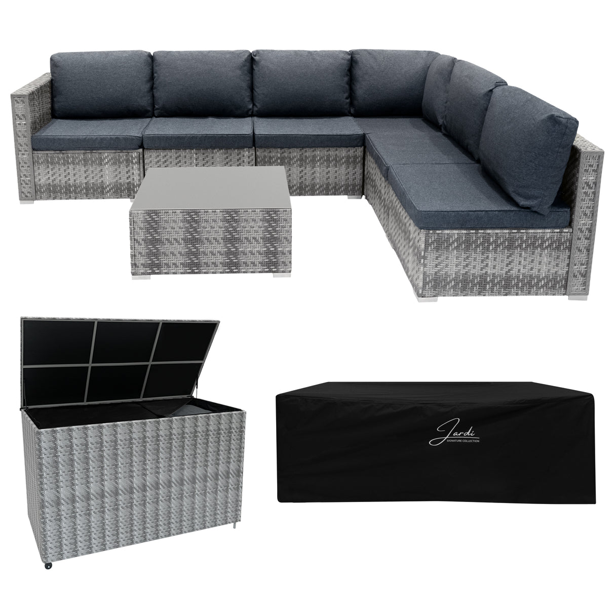 Rattan Modulares 7-teiliges Möbelset mit Aufbewahrungsbox 996L - Grau