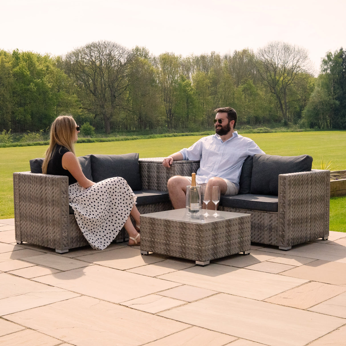 Rattan Modulares 6-teiliges Möbelset mit Aufbewahrungsbox 996L - Grau