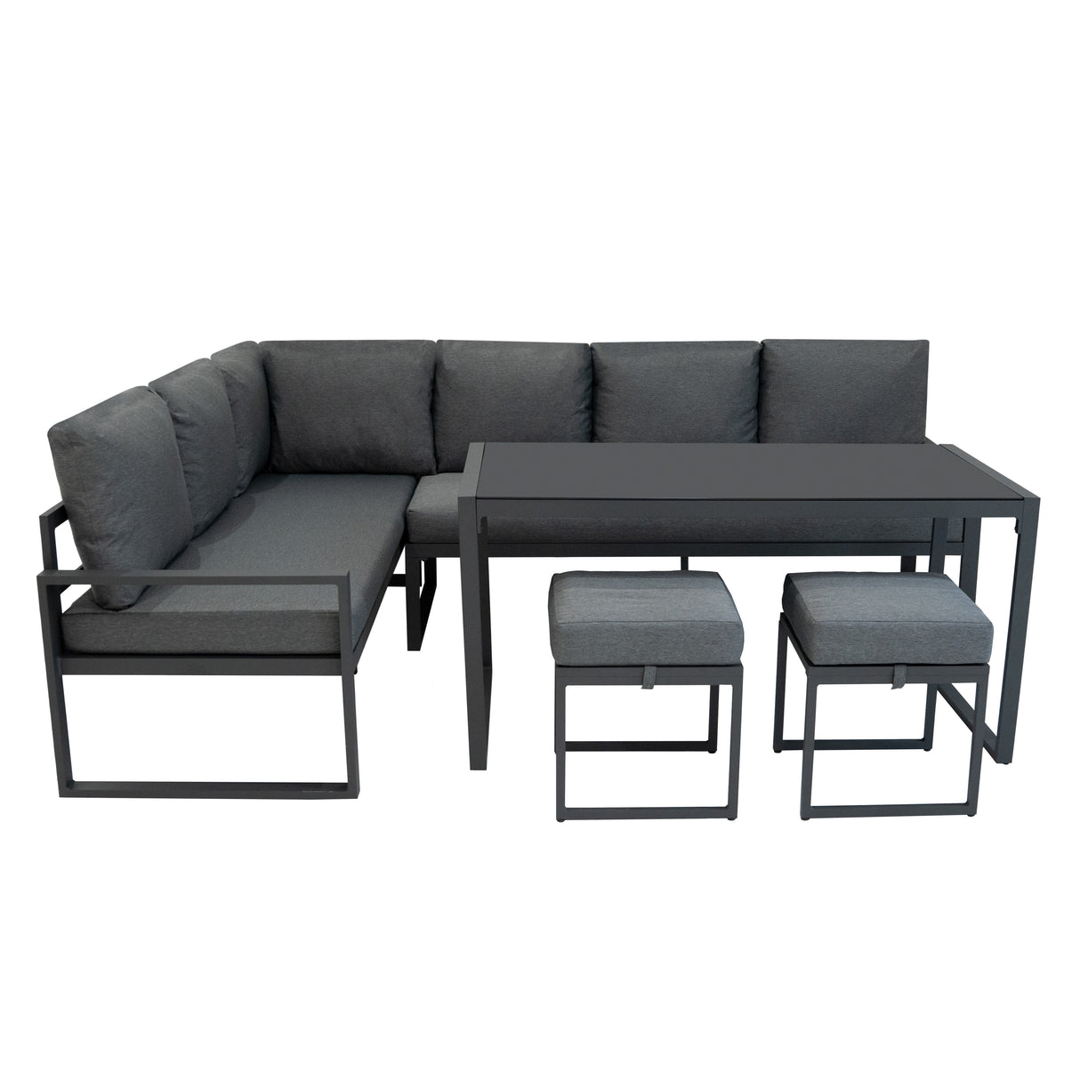 Aluminium 5-teiliges Ecksofa-Set mit schwarzer Rattan-Aufbewahrungsbox - Anthrazitgrau