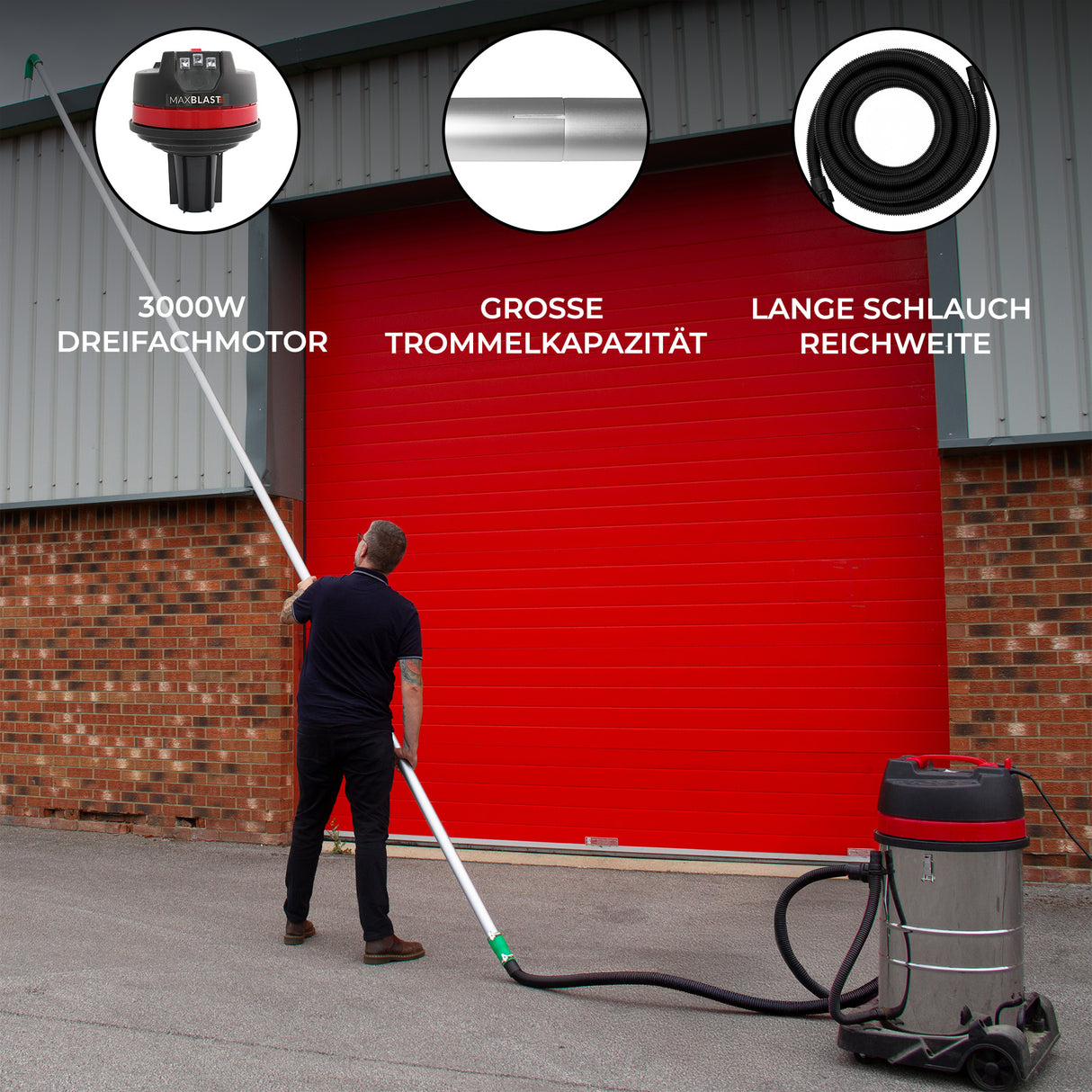 80L Nass- & Trocken Industriestaubsauger mit Dachrinnenstangen & 5m Schlauch