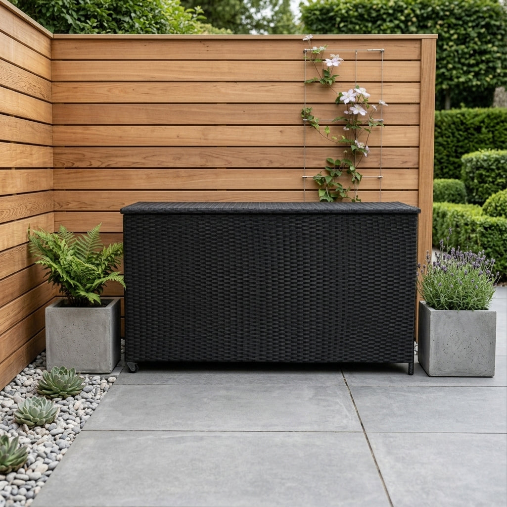 Rattan-Kissen-Auflagenkiste 700L – Schwarz