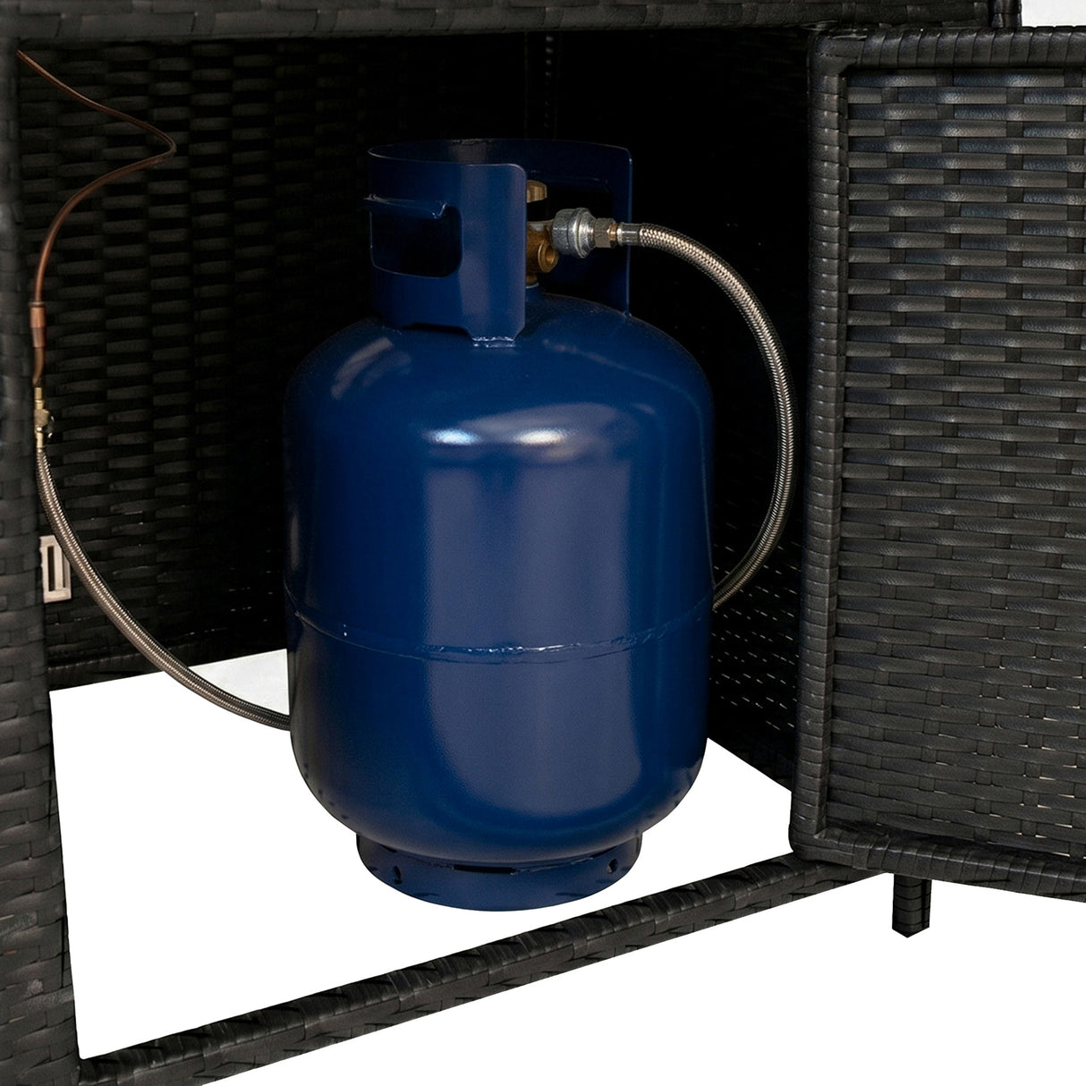8-Sitzer Rattanmöbel Set mit Feuerstelle - Schwarz
