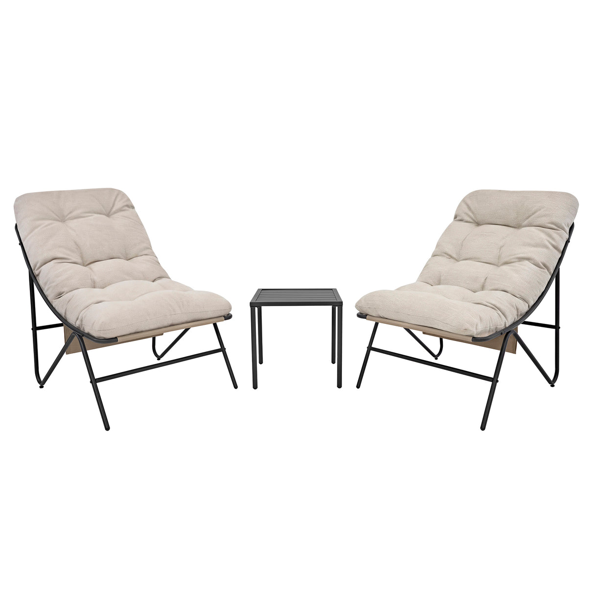 3-Teiliges Bistro-Set – Grau mit Cremefarbenden Kissen