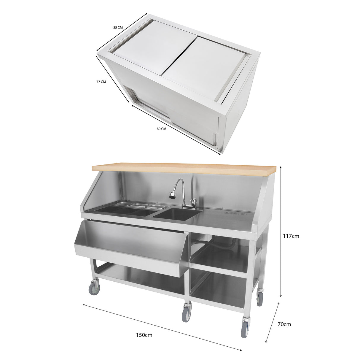 Mobiler Cocktail-Bar-Station mit 800mm Eiswürfelwagen