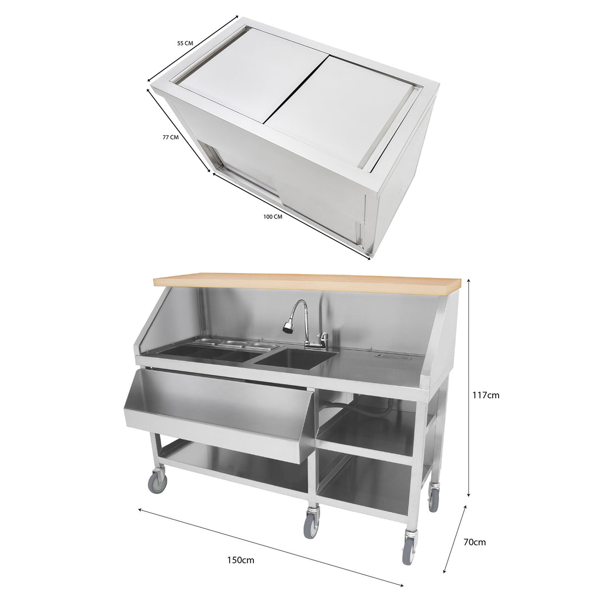 Mobiler Cocktail-Bar-Station mit 1000mm Eiswürfelwagen