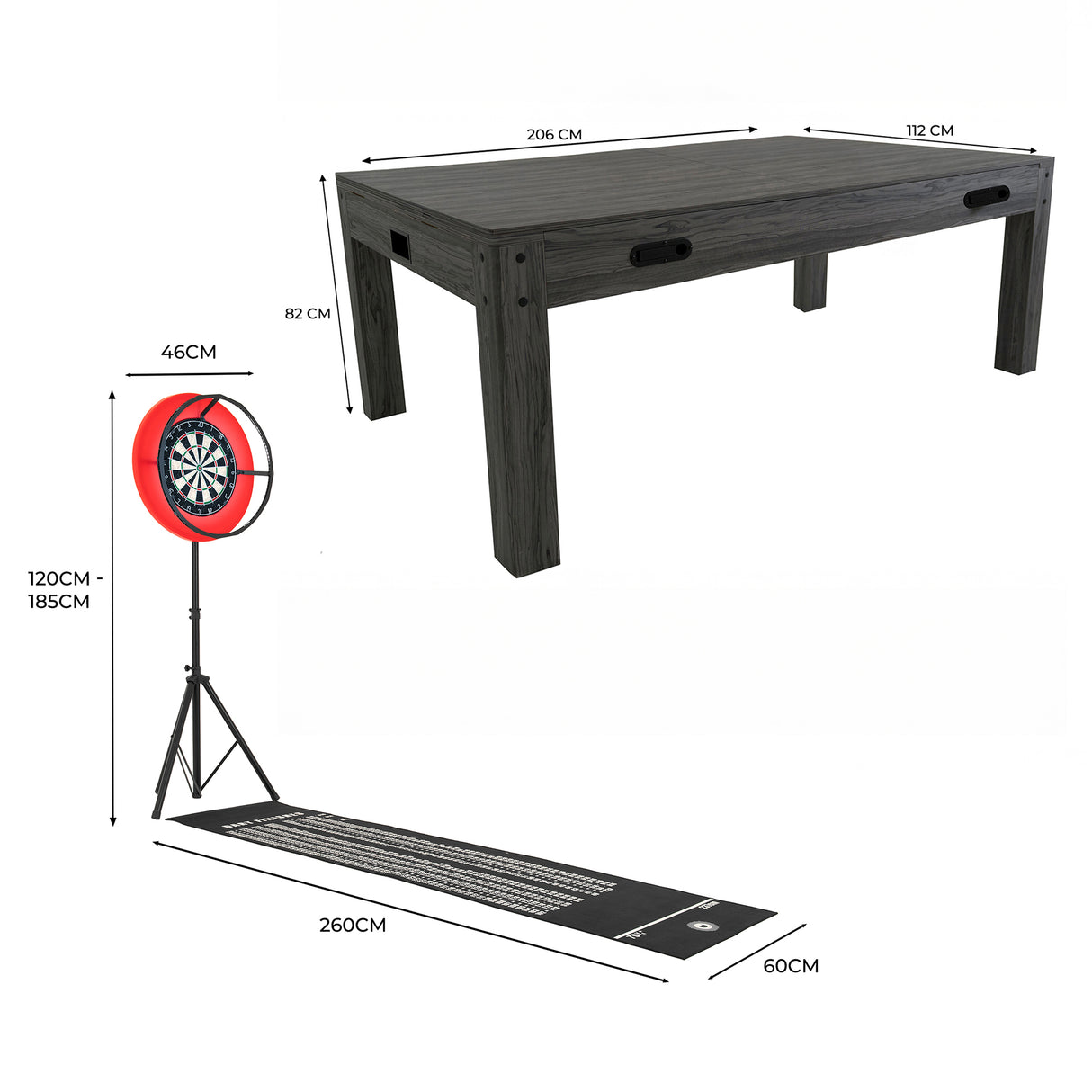 7 In 1 Spieltisch Dart Set & LED Ringlicht – Grau