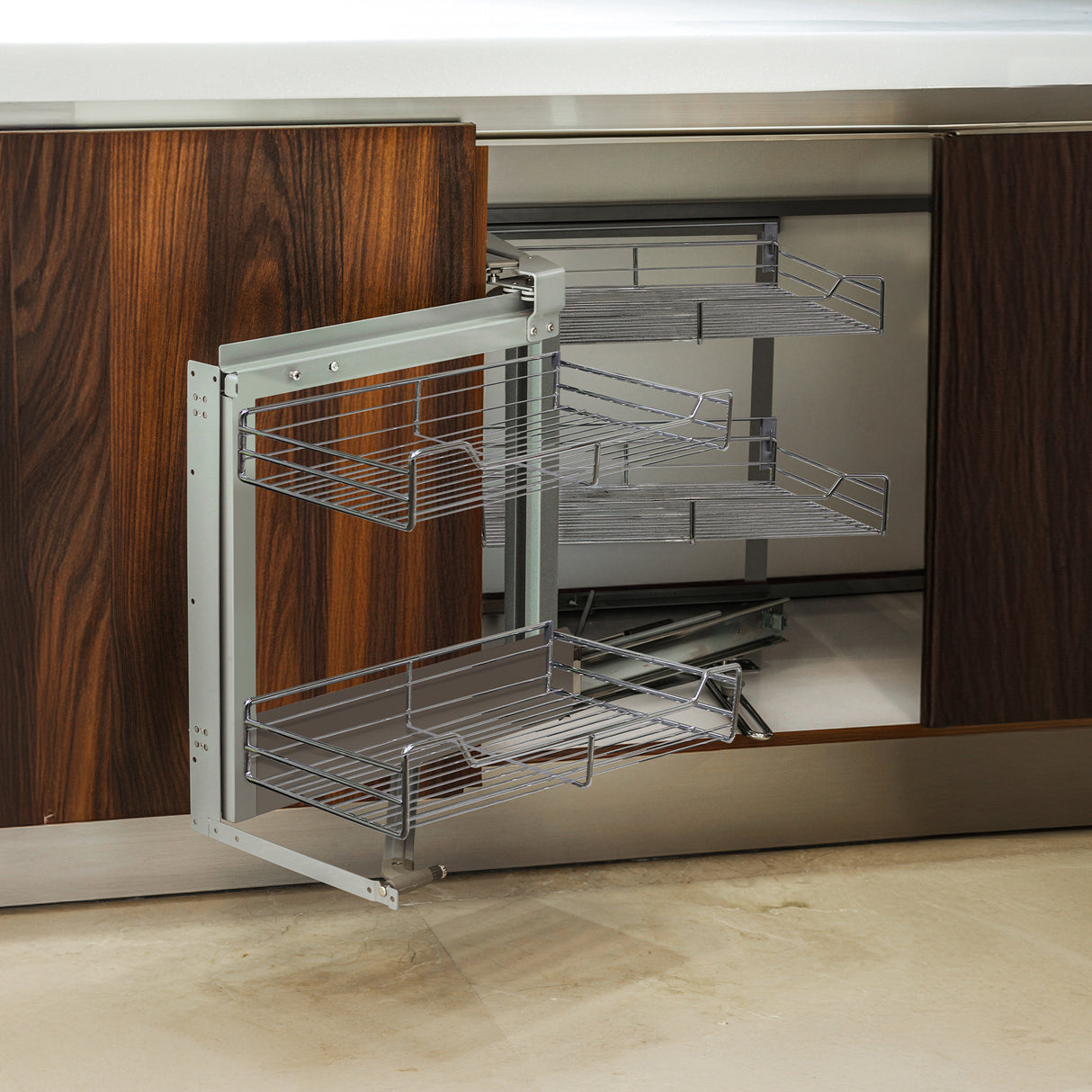 Ausziehbarer Edelstahl-Eckschrank 90-100cm linke Seite