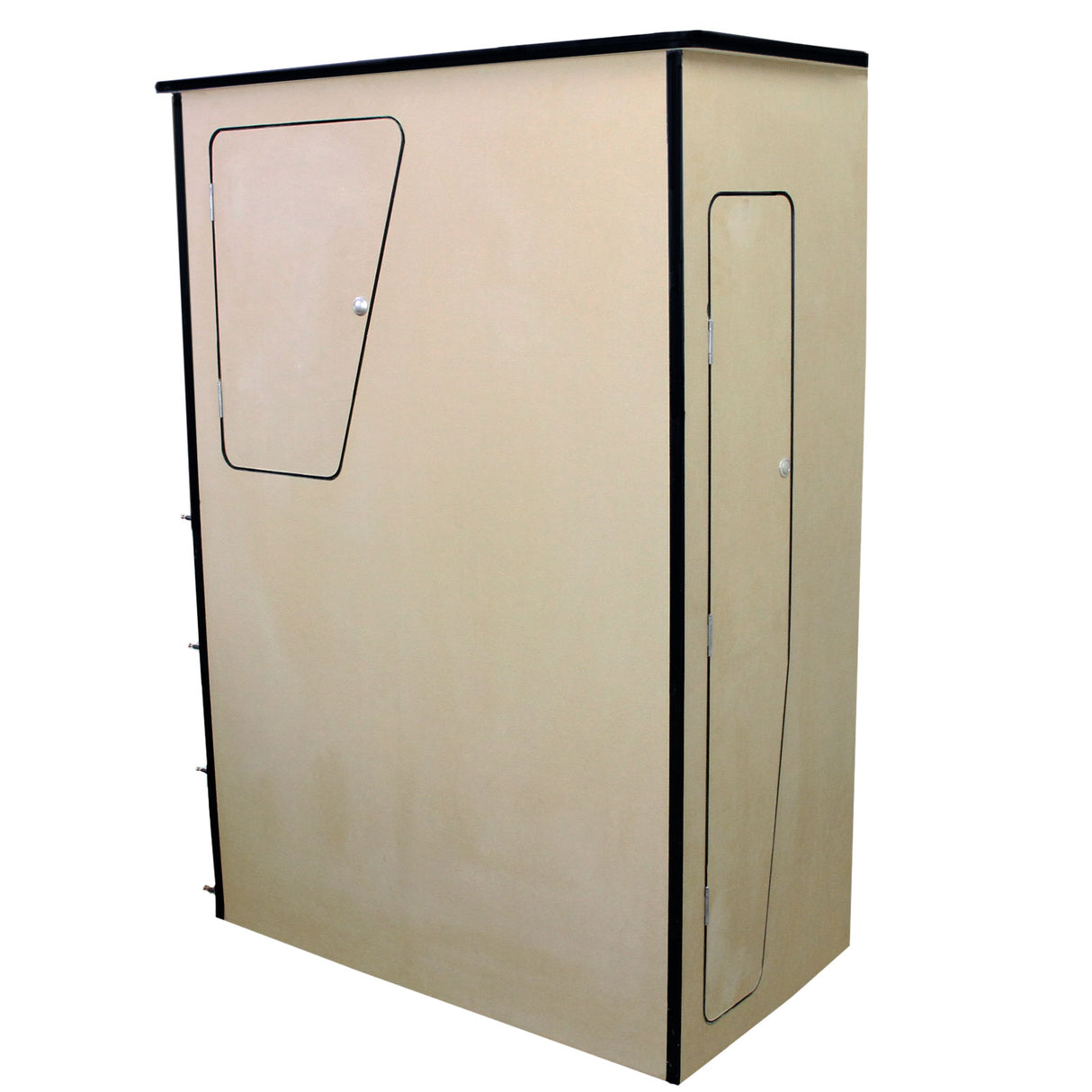 Schwarze Transporterverkleidung mit Kleber, ideal für Camperküchen, aus robustem Material, rechteckige Form, glatte Oberfläche und praktische Türen