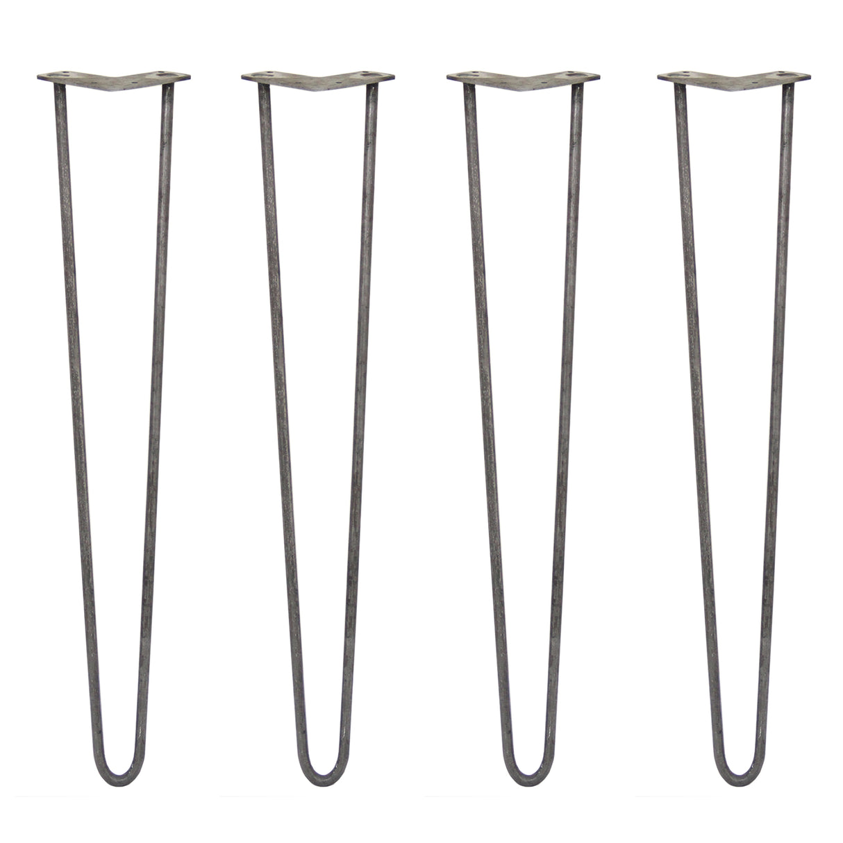 Vier 71 cm hohe Hairpin Tischbeine aus Rohstahl mit zwei Streben, schlankes, modernes Design, ideal für Möbelprojekte und DIY-Anwendungen