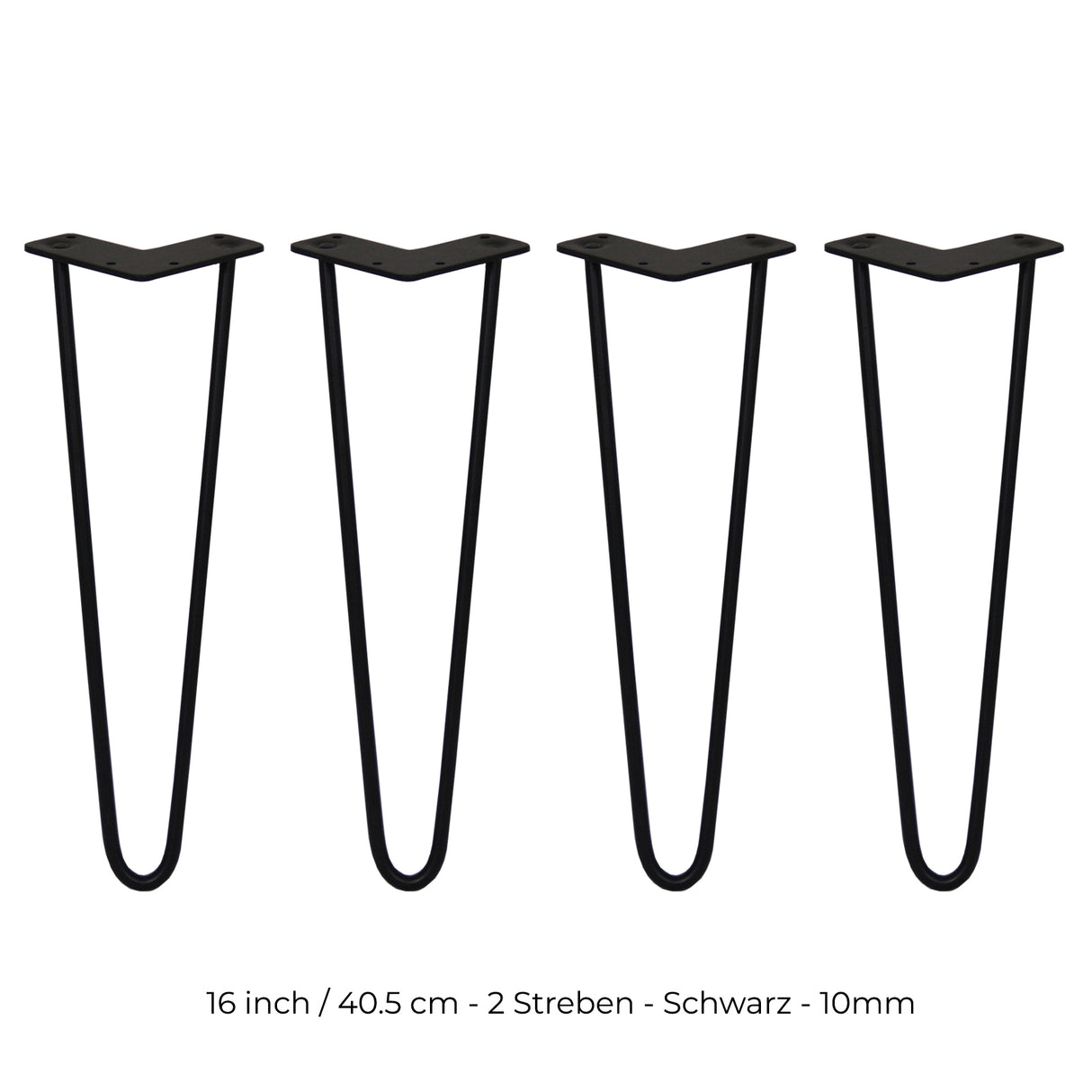 Schwarze Hairpin Tischbeine mit zwei Streben, 40,5 cm hoch, aus robustem Metall, elegant geschwungene Form für moderne Möbelgestaltung