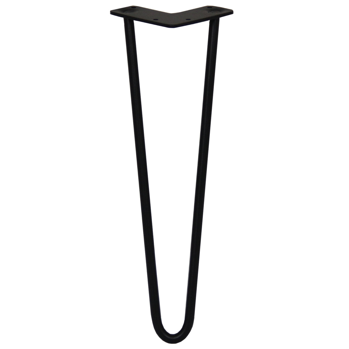 Schwarze Hairpin Tischbeine mit zwei Streben, 40,5 cm hoch und 12 mm dick, aus robustem Metall mit glatter, mattschwarzer Oberfläche