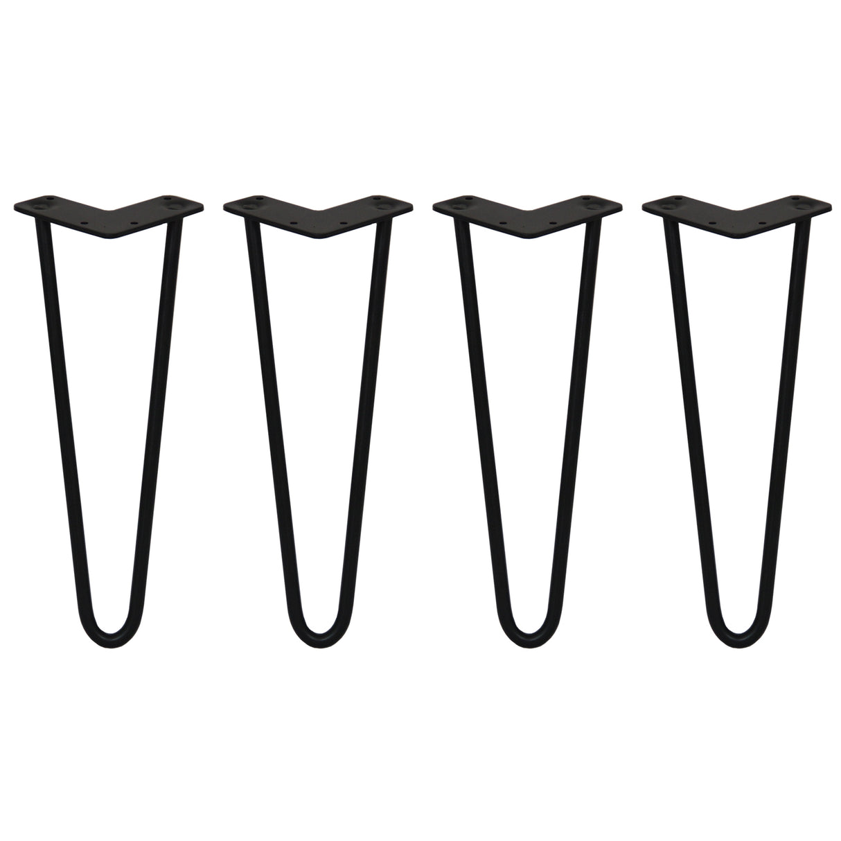 Schwarze Hairpin Tischbeine aus Metall, 35,5 cm hoch, mit zwei Streben und 12 mm Durchmesser, ideal für moderne Möbelgestaltungen