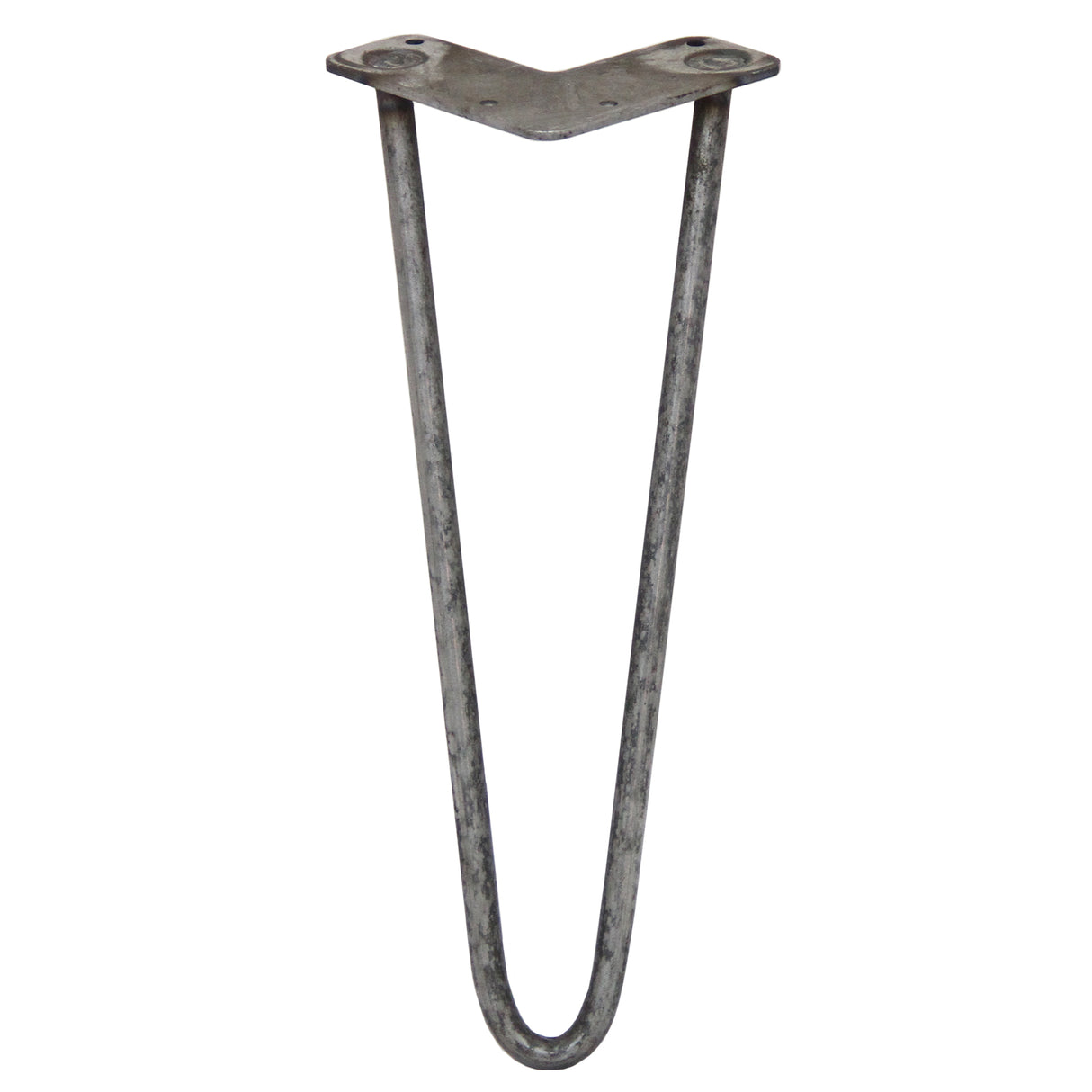 Rohstahl Hairpin Tischbein mit zwei Streben, 35,5 cm hoch, schlanke, geschwungene Form und robuste, industrielle Optik für Möbelprojekte