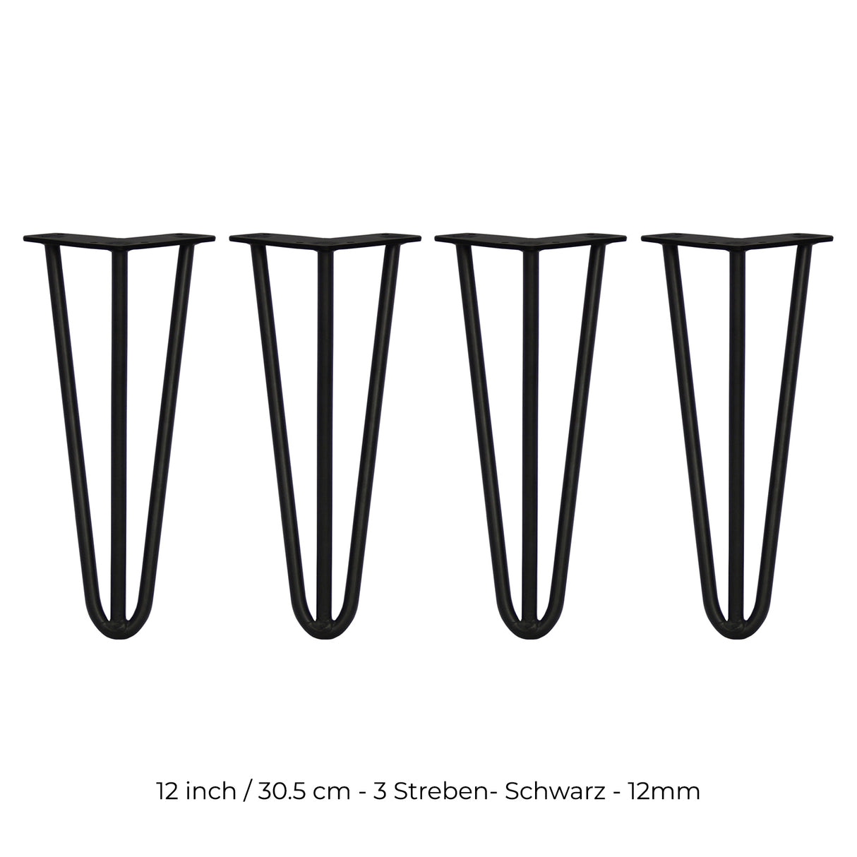 4x 30,5cm Hairpin Tischbeine 3 Streben - 12mm - Schwarz