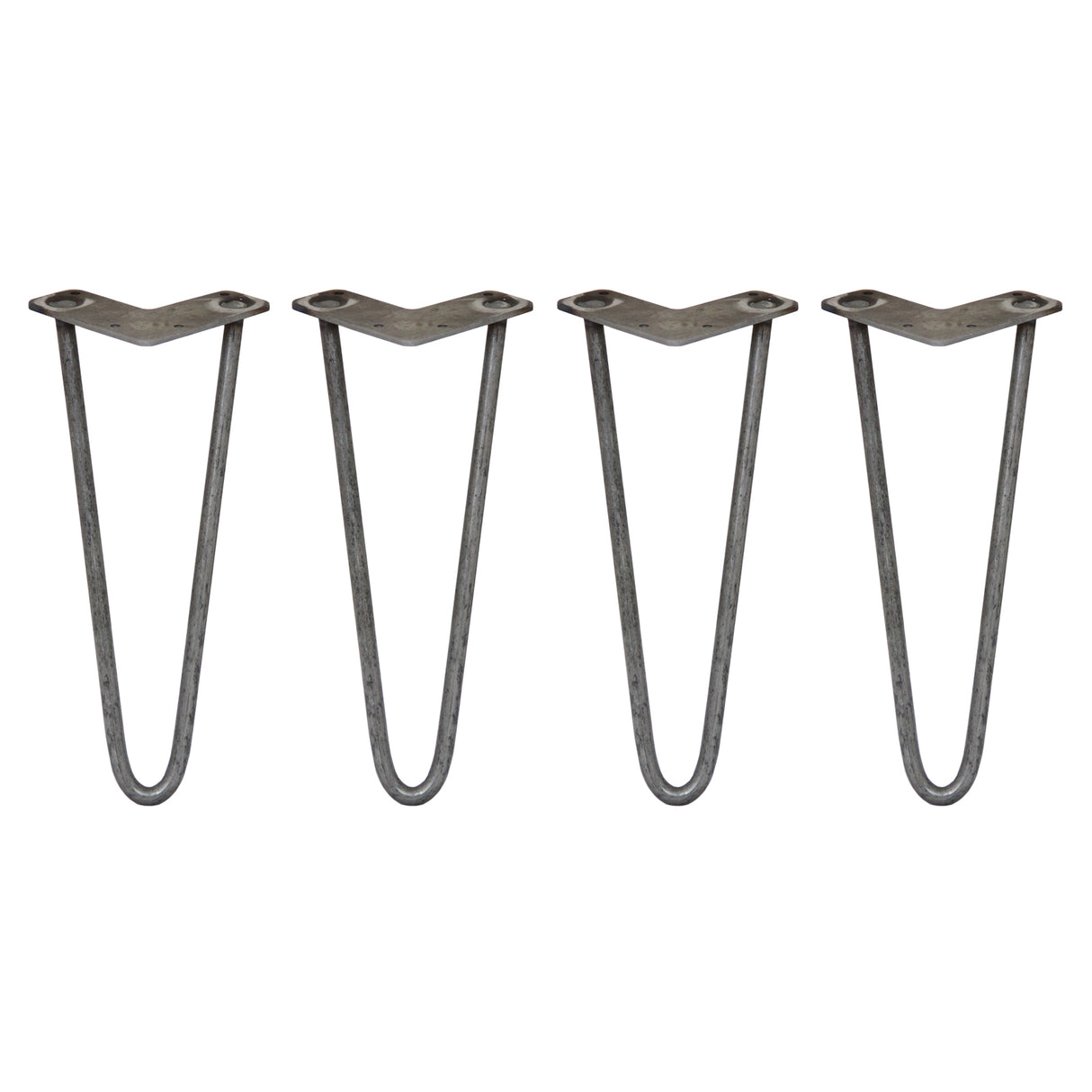 Vier 30,5 cm hohe Hairpin Tischbeine aus robustem Metall mit zwei Streben, elegant geschwungen und ideal für moderne Möbelgestaltungen