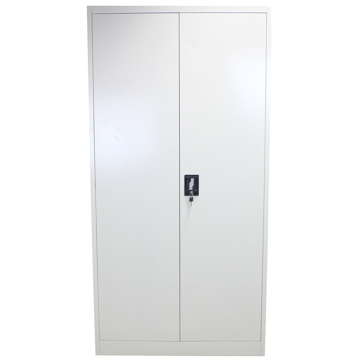 Abschließbarer Aktenschrank in elegantem Weiß, 180 cm hoch, mit glatten Oberflächen und einem zentralen Schloss für Sicherheit und Ordnung