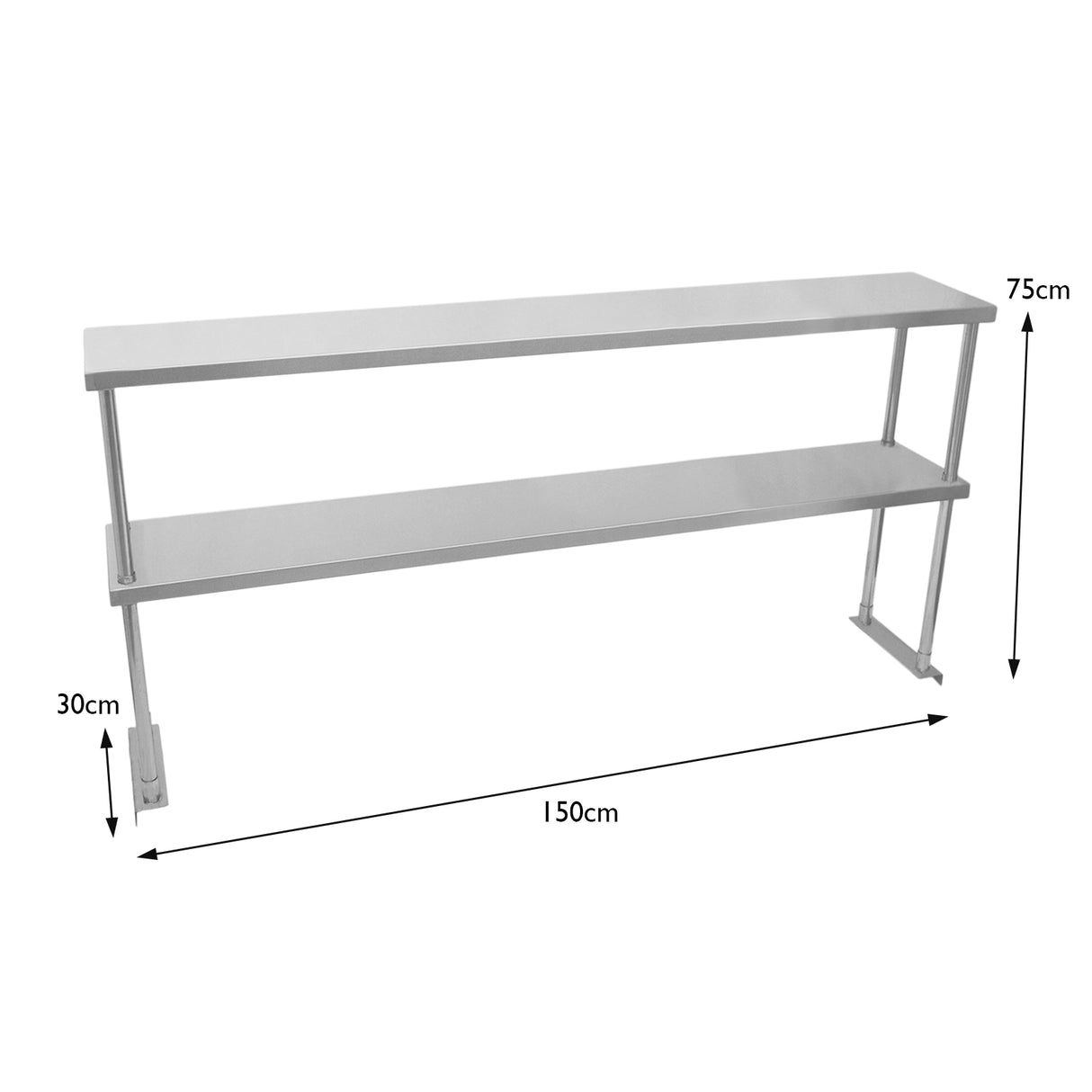 Kukoo Gastronomie Arbeitstisch und Doppelregal - Edelstahl 150 cm
