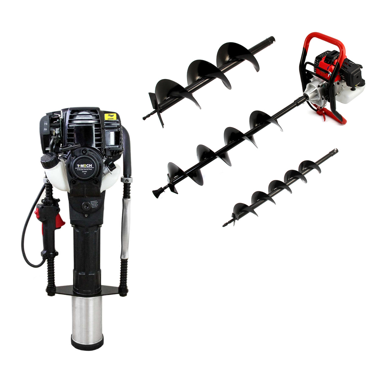 T-Mech Erdbohrer und 4-Takt-Pfostentreiber