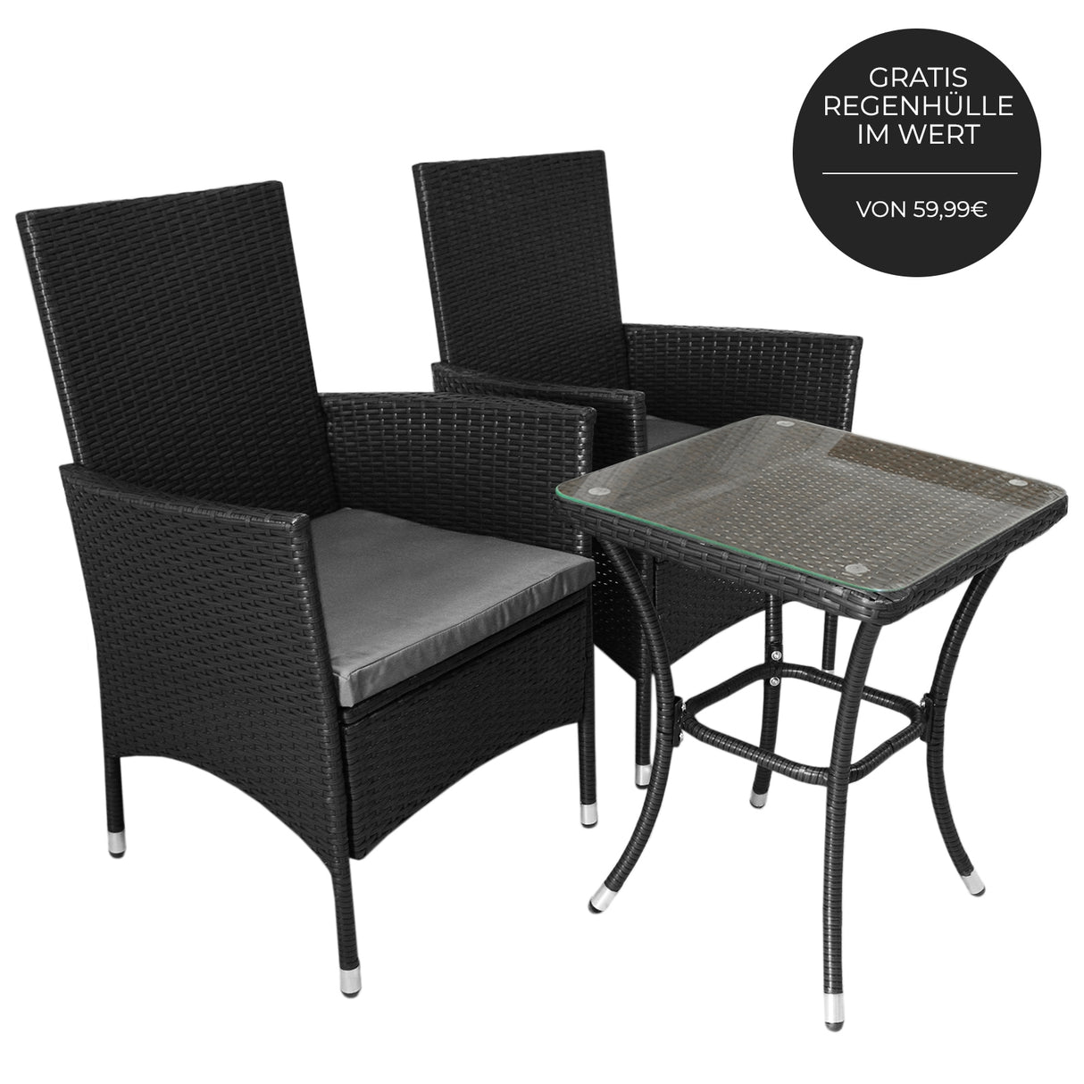 Jardí Rattan Bistro Set Schwarz