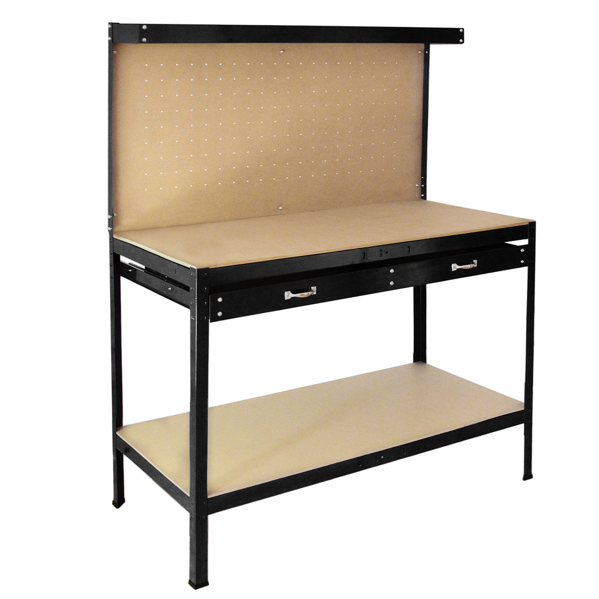 Werkbank mit Stecktafel und Schublade Schwarz