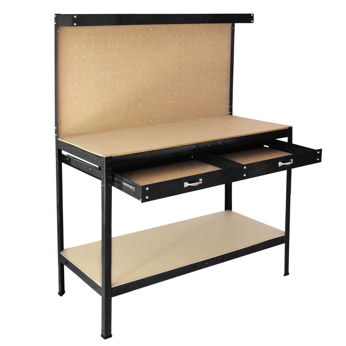 Werkbank mit Stecktafel und Schublade Schwarz