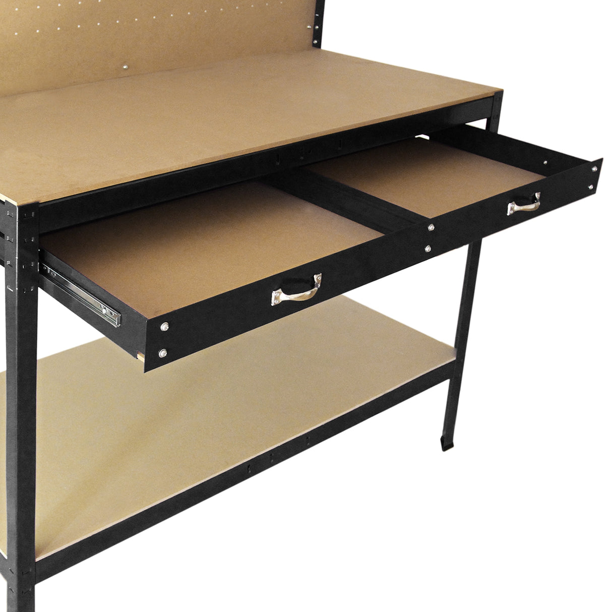 Werkbank mit Stecktafel und Schublade Schwarz