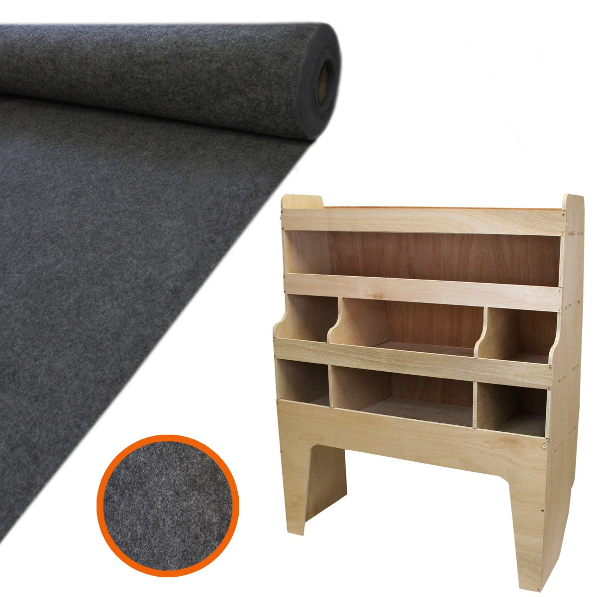 11qm Anthrazit Teppich-Verkleidung, Kleber & VW Transporter Regal im Set