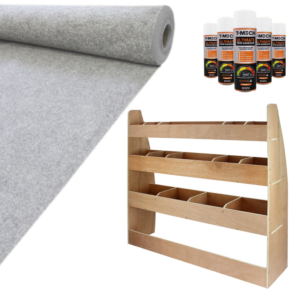 11qm Silber Grau Teppich-Verkleidung, Kleber & VW Caddy Regal im Set