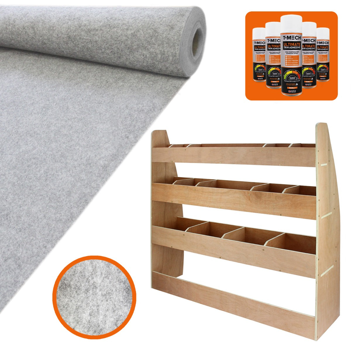 11qm Silber Grau Teppich-Verkleidung, Kleber & VW Caddy Regal im Set