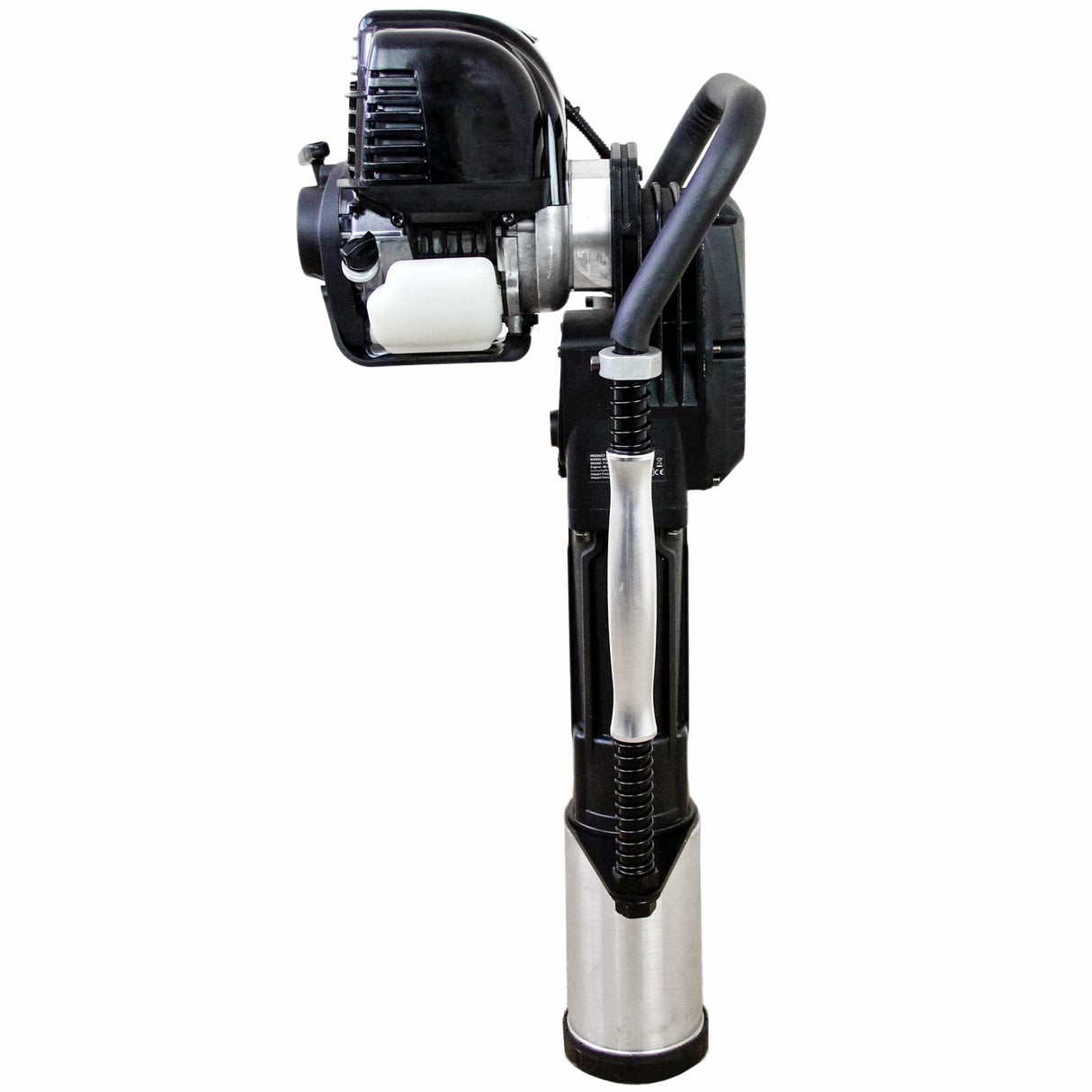 Der T-Mech Erdbohrer zeigt einen robusten, schwarzen Motor mit silbernem Gehäuse, ideal für effizientes Bohren in Erde und Beton