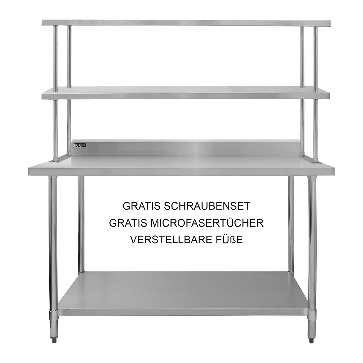 Kukoo Gastronomie Arbeitstisch und Doppelregal - Edelstahl 150 cm