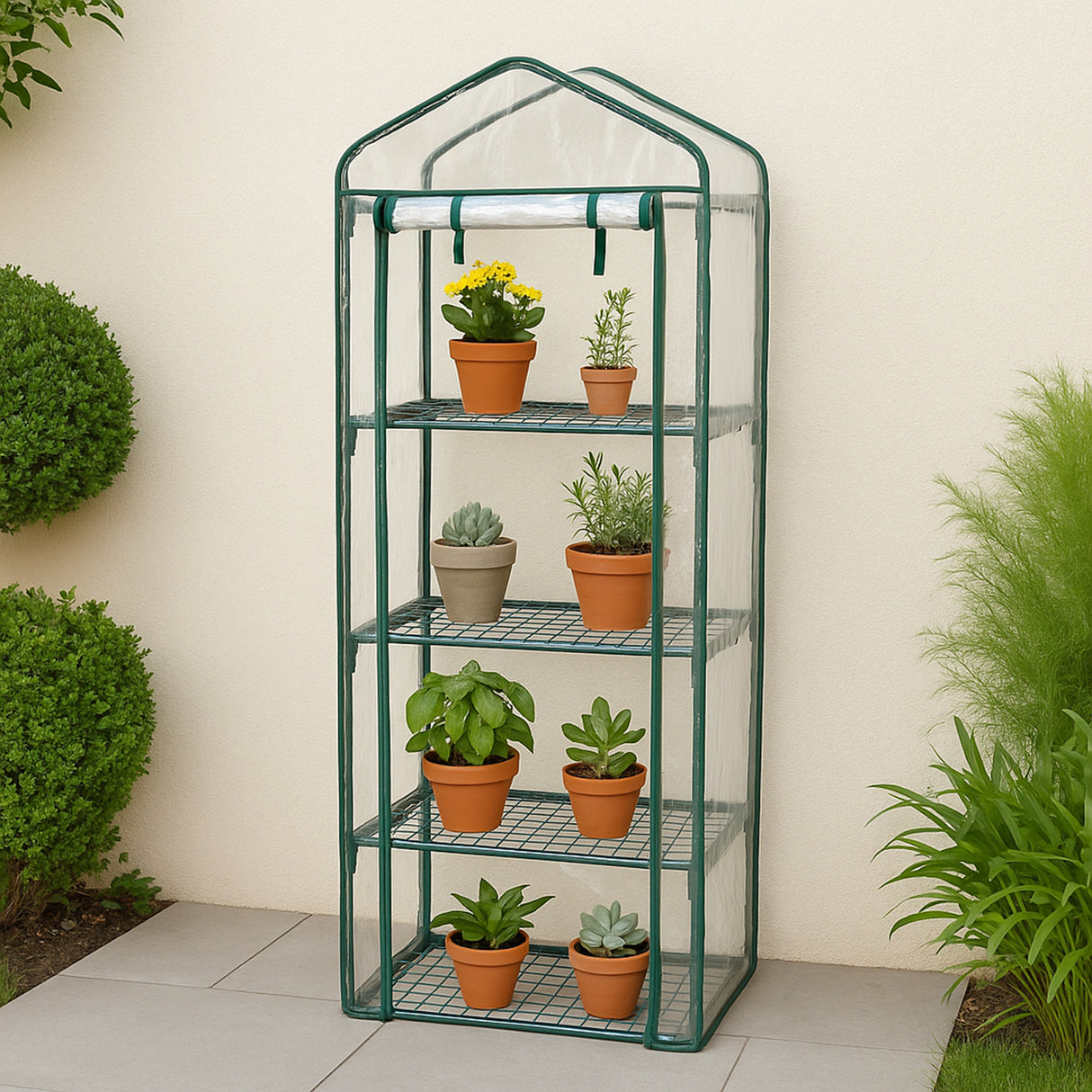 Mini-Gewächshaus / Foliengewächshaus mit 4 Regale und Kunststoffabdeckung