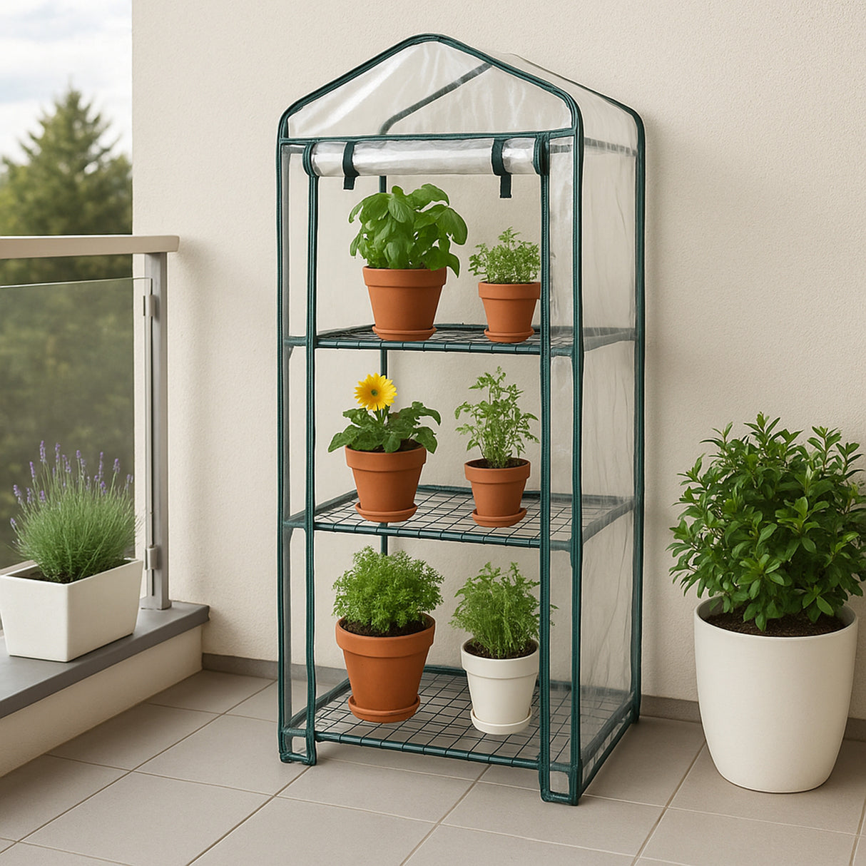 Mini-Gewächshaus / Foliengewächshaus mit 4 Regale und Kunststoffabdeckung