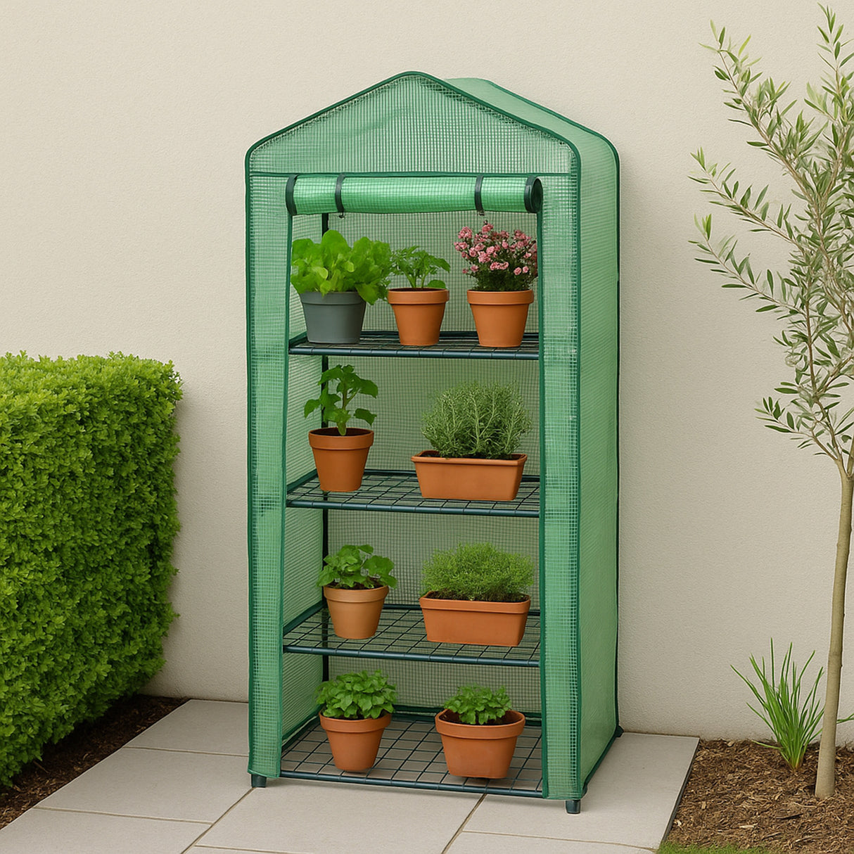 Mini-Gewächshaus / Foliengewächshaus mit 4 Regale und Polyethylen-Abdeckung