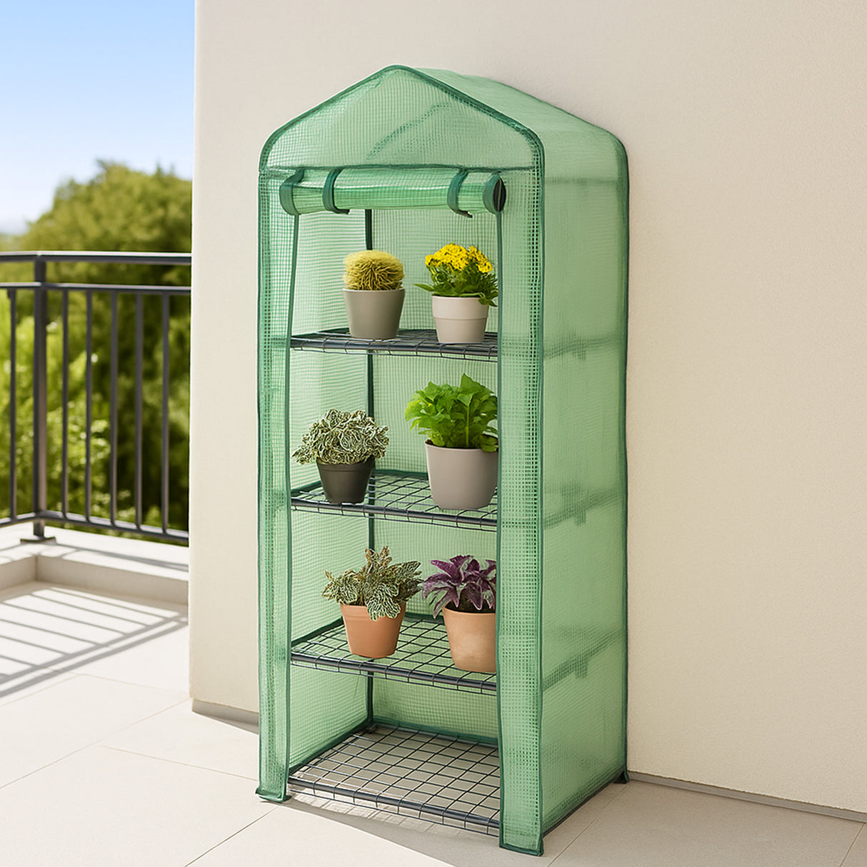 Mini-Gewächshaus / Foliengewächshaus mit 4 Regale und Polyethylen-Abdeckung