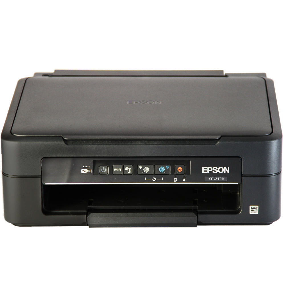 Schwarzer Epson XP-2100 Drucker mit Bedienelementen, ideal für Vinylschneider und Schilderherstellung, kompakt und benutzerfreundlich