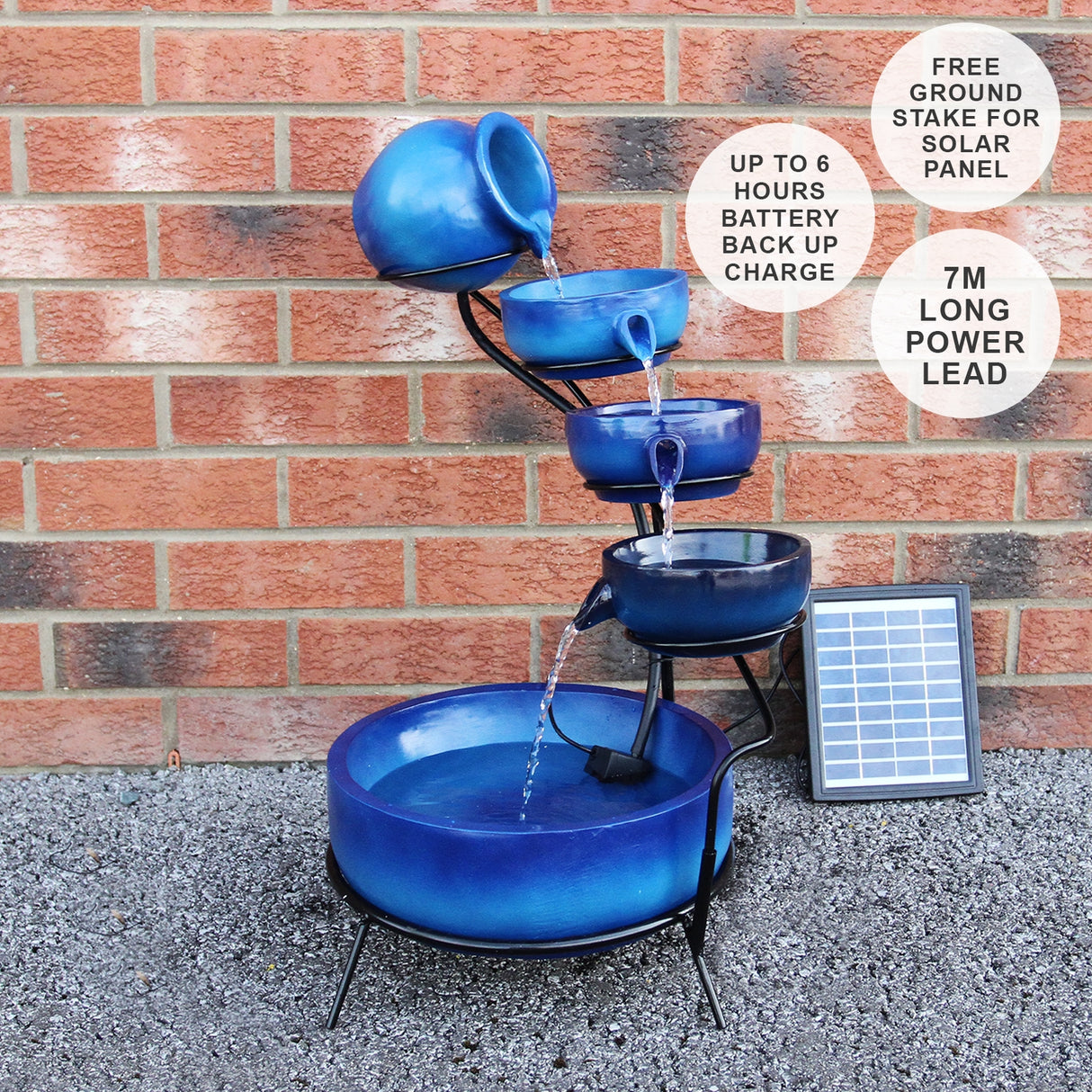 Solar Kaskadenbrunnen mit Akku - Blau