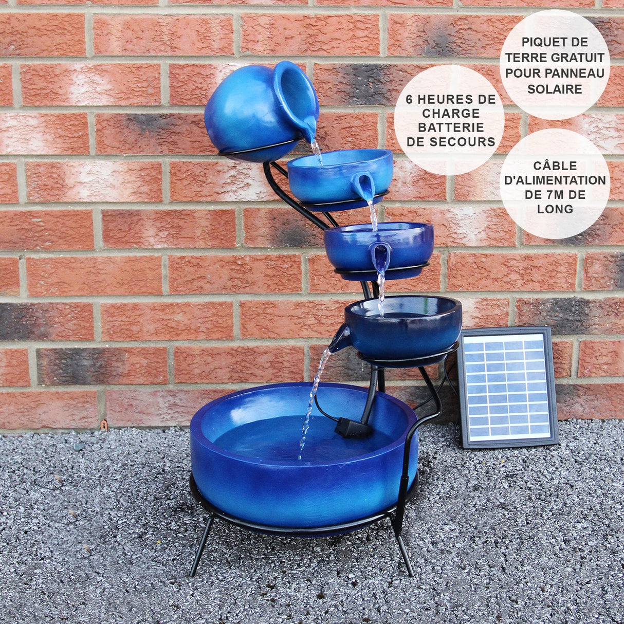 Solar Kaskadenbrunnen mit Akku - Blau