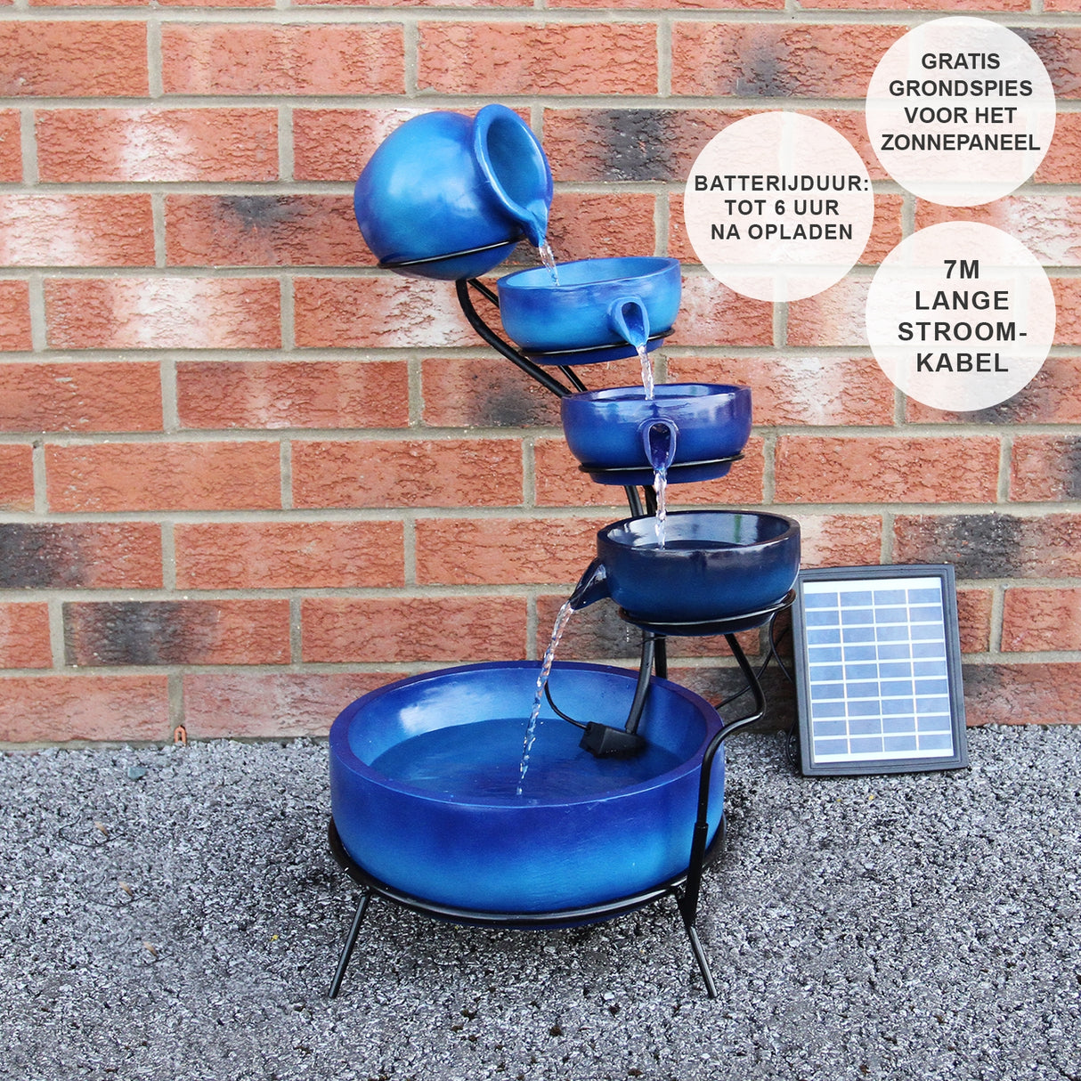 Solar Kaskadenbrunnen mit Akku - Blau