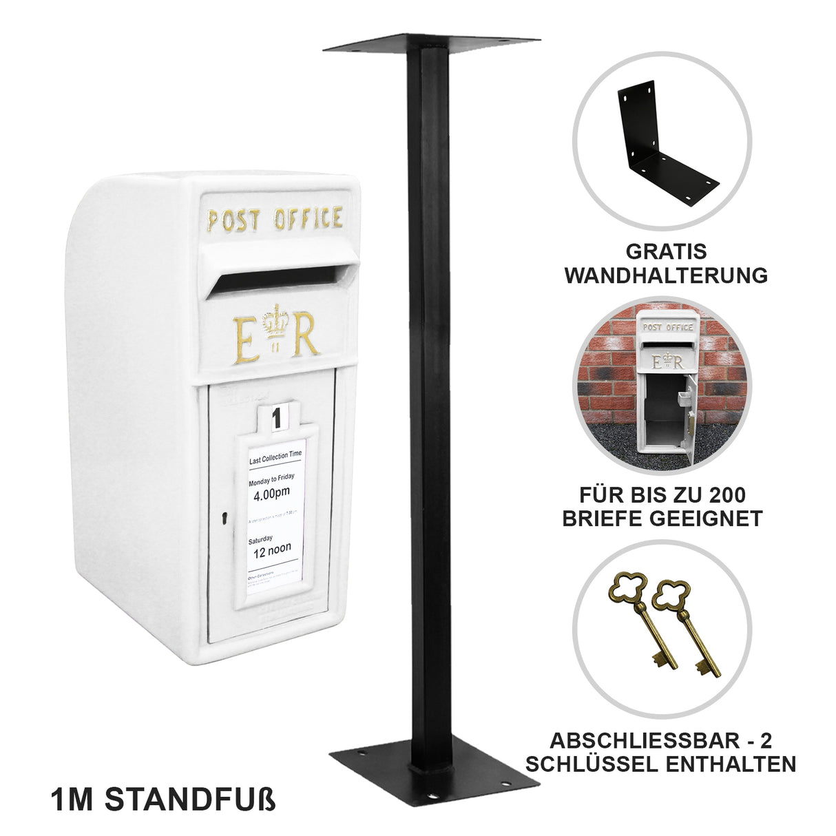 Briefkasten mit Bodenständer Weiß