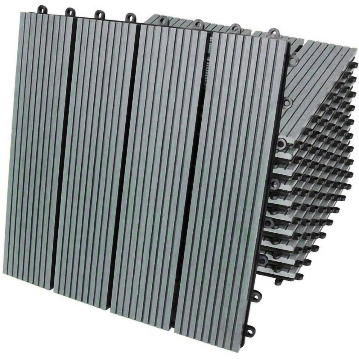 Grau WPC Terrassenfliesen 30 x 30 cm mit gerillter Oberfläche, robust und wetterbeständig, ideal für Außenbereiche und Terrassen