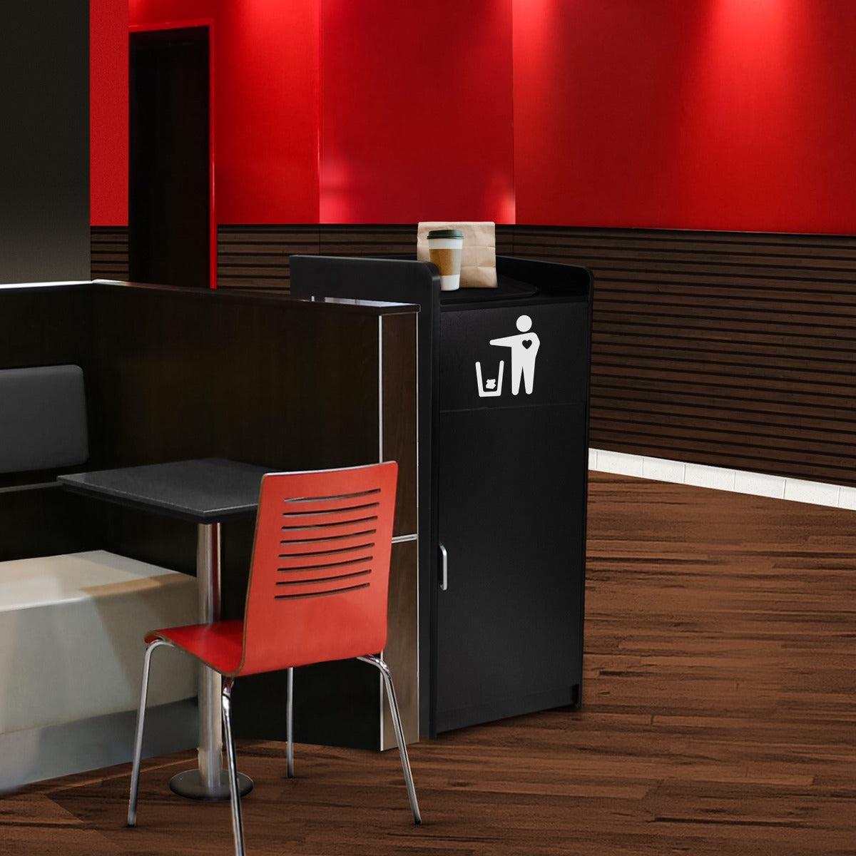 Abfallbehälter & Tablettablage aus Holz - Schwarz