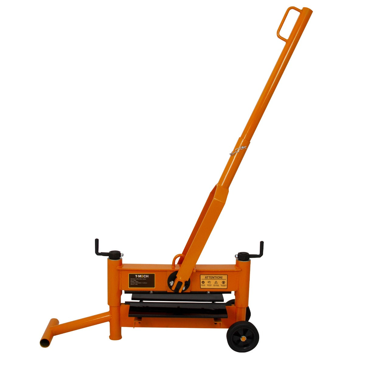 Der T-Mech 430mm Steinknacker in leuchtendem Orange, mit einem stabilen Rahmen, einem langen Hebel und robusten Rädern für einfache Mobilität