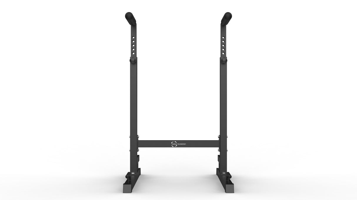 Schwarze Parallettes XL Dip-Barren mit stabilen, verstellbaren Stangen und rutschfesten Gummifüßen für sicheren Halt und optimale Trainingsbedingungen