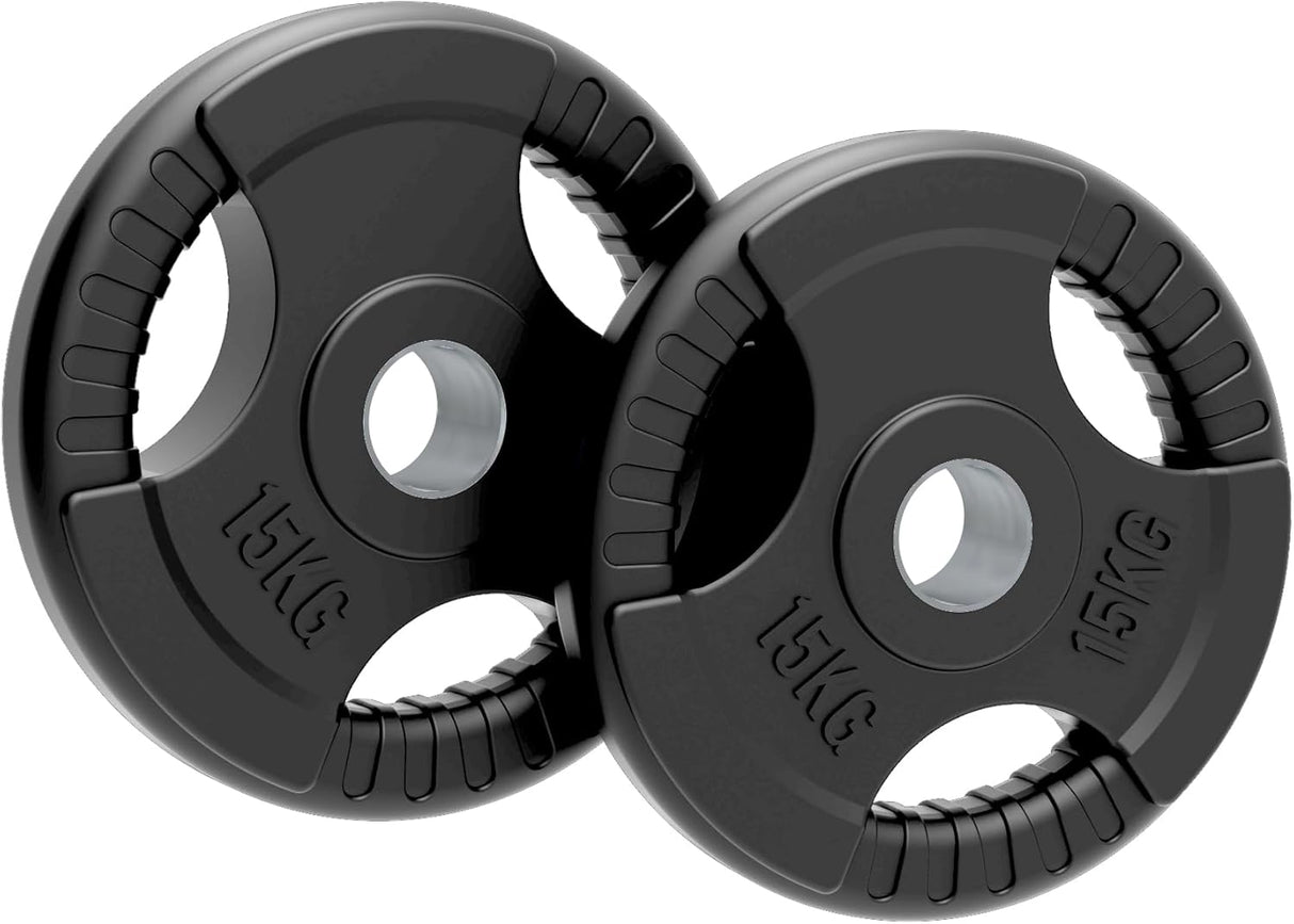 2 x 15kg Olympische Tri-Grip Gummierte Hantelscheiben – Schwarz