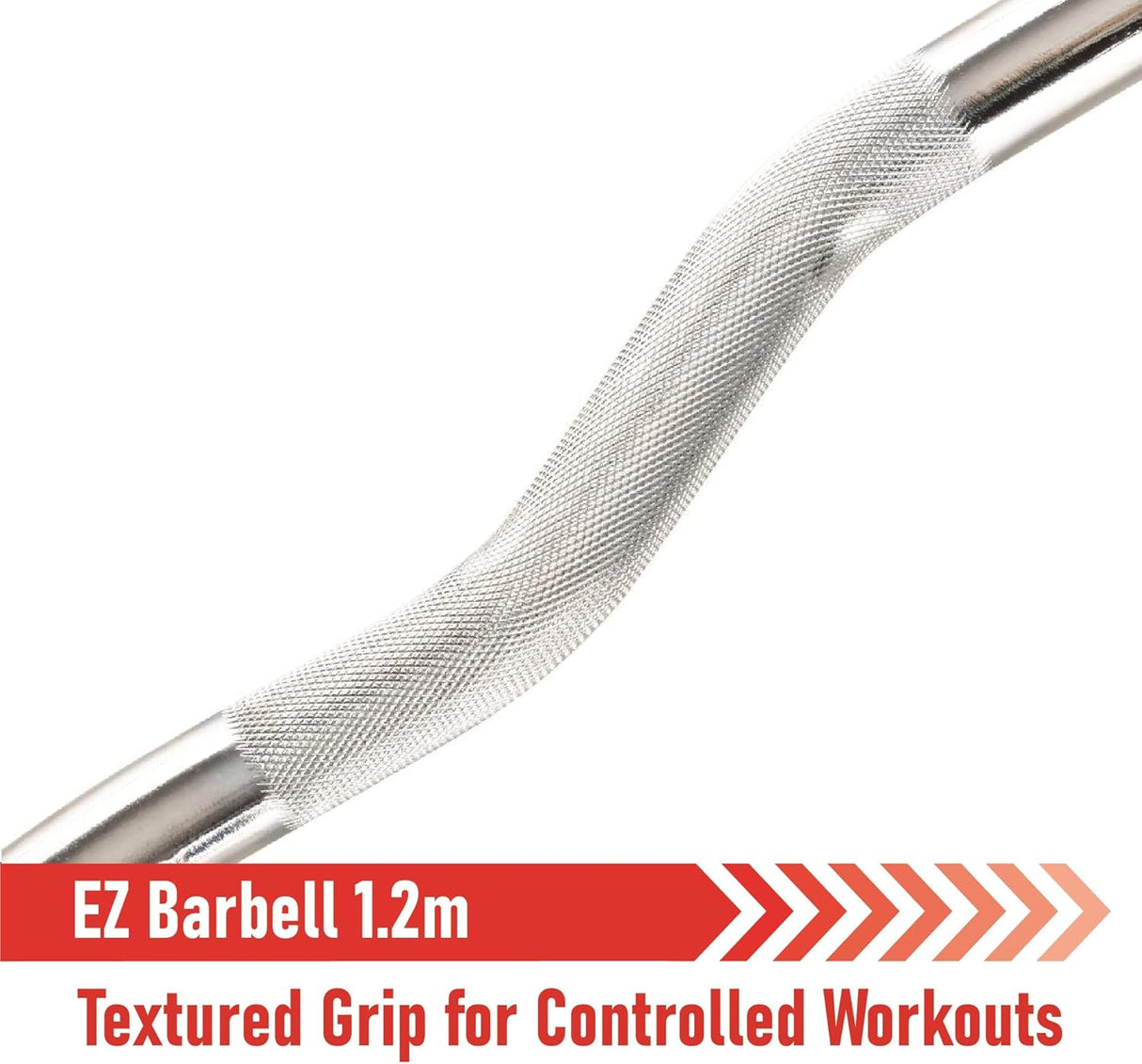 Krafttraining EZ Curl Stange 1,2 m mit rutschfestem Griff, silberner Metalloberfläche und Federverschlüssen für sicheres Heben