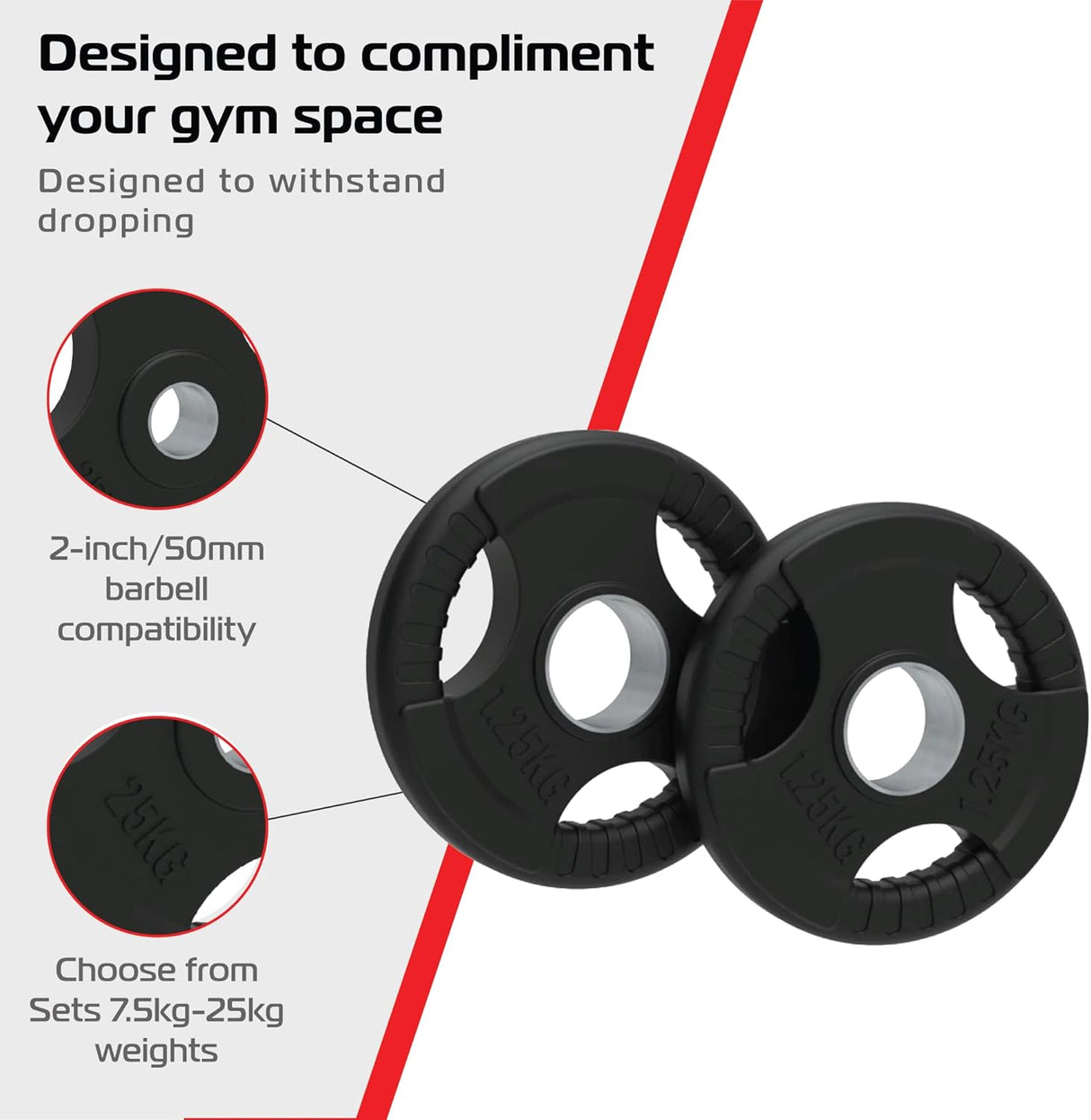 7,5 kg Olympische Hantelscheiben mit Tri-Grip-Griffen – Schwarz
