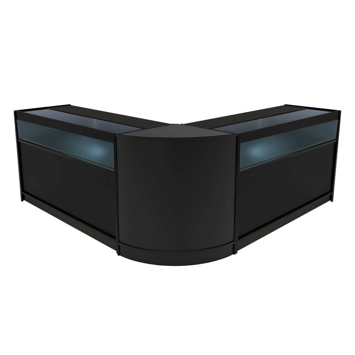 Schwarzes Iris LED Verkaufstheken-Set CM60 + B1500, modernes Design mit glatten Oberflächen und integrierter Beleuchtung für ansprechende Präsentation