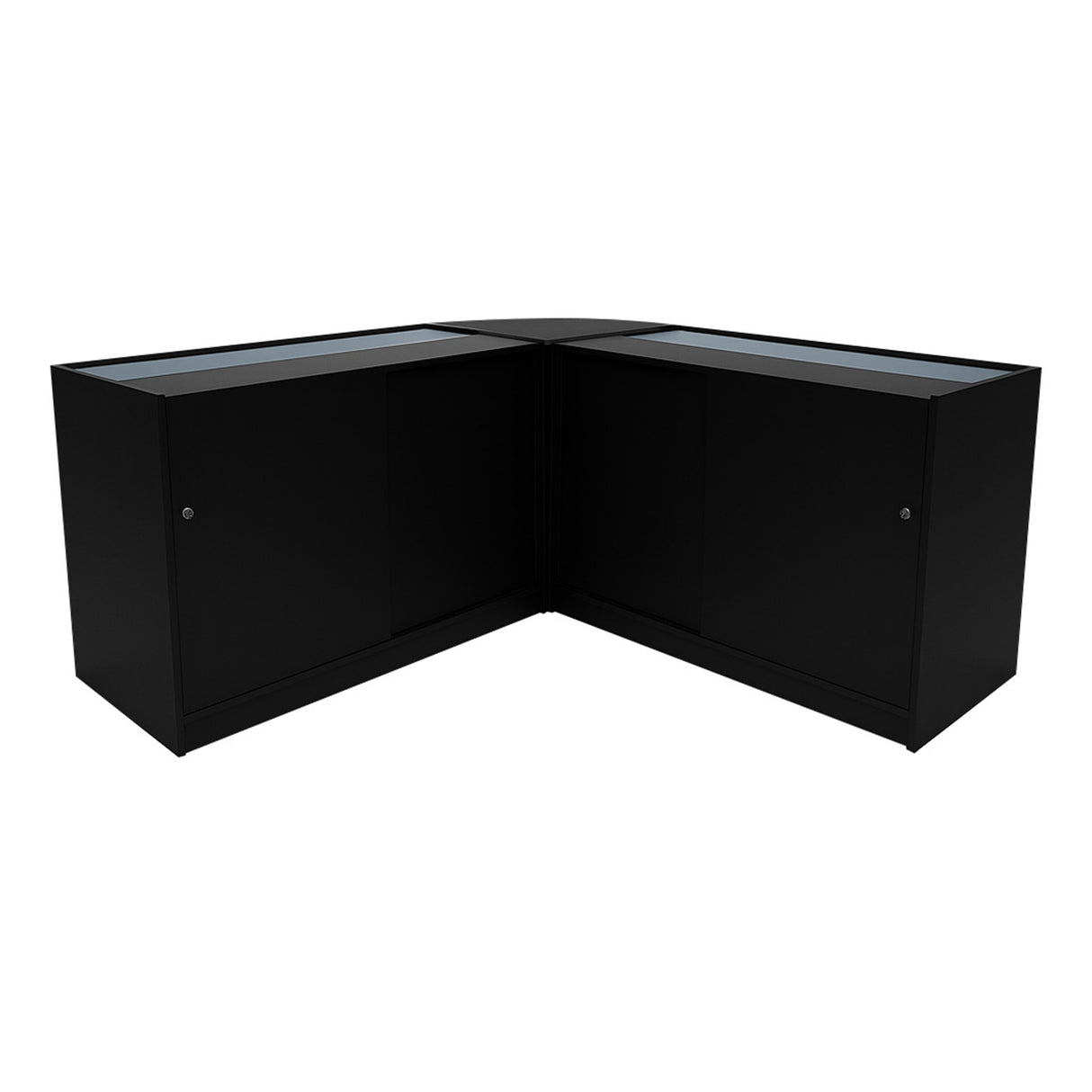 Schwarzes Hera LED Verkaufstheken-Set mit zwei Glastüren, modernem Design und eleganter, glatter Oberfläche, ideal für Verkaufsräume
